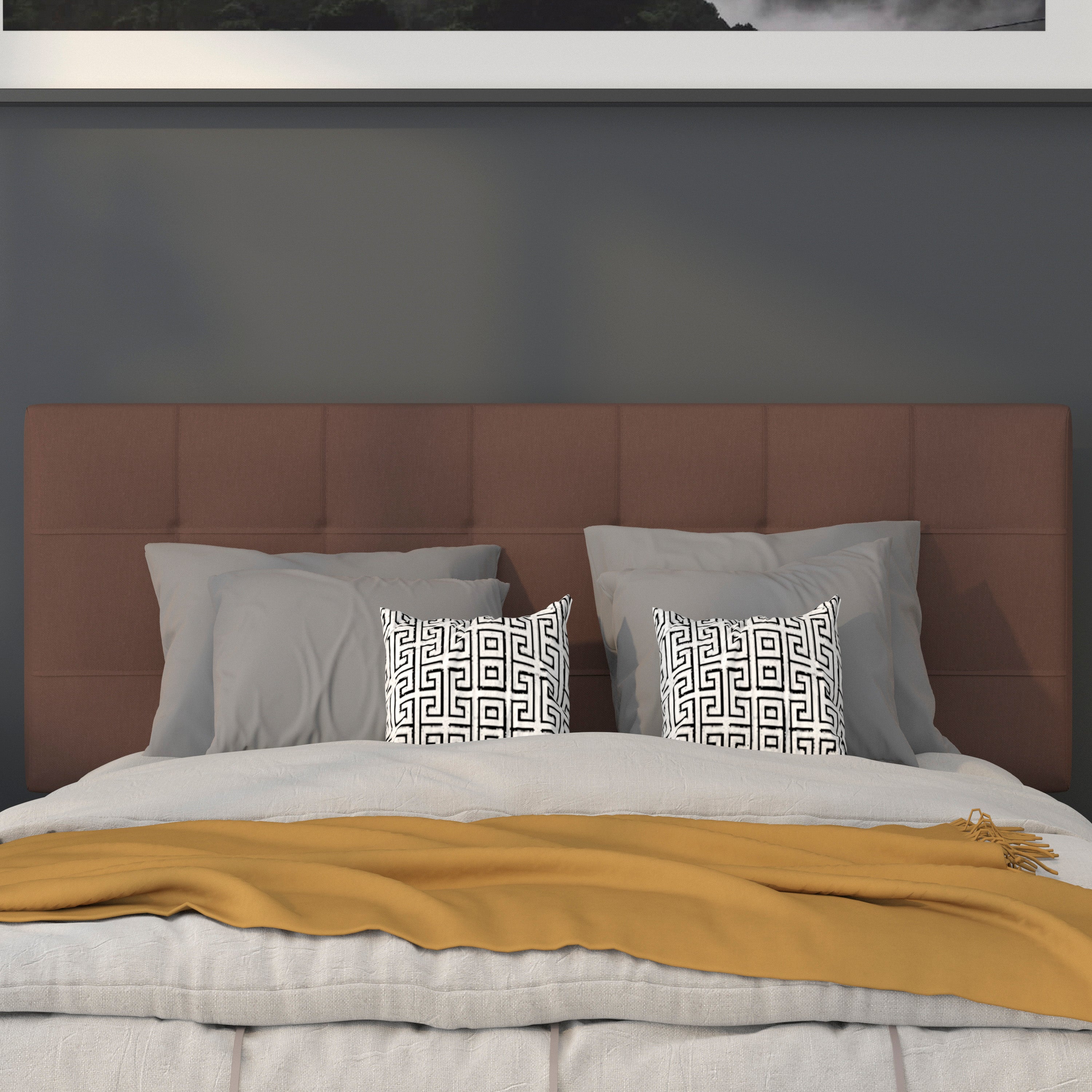 Bedford Tufted Upholstered Full Size Headboard in Dark Brown Fabric