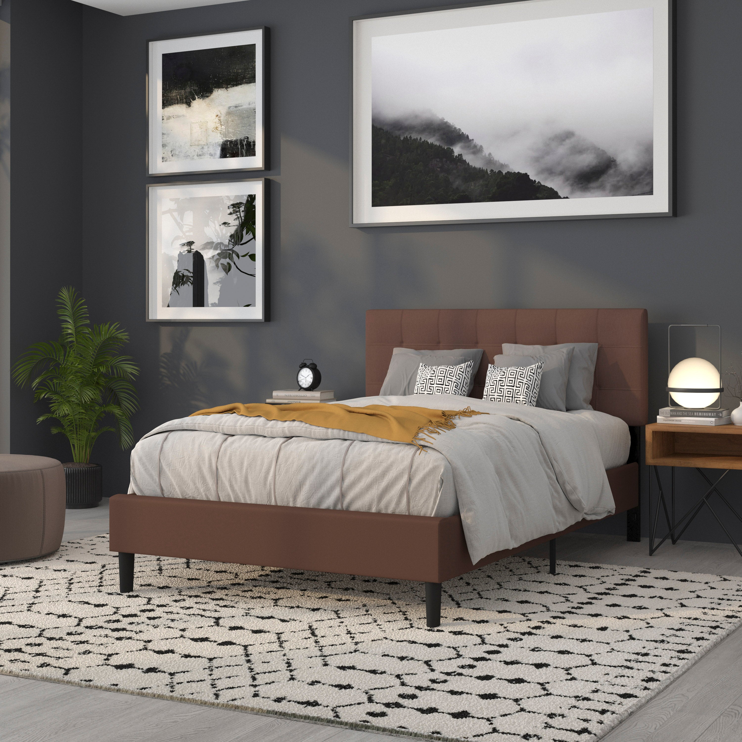 Bedford Tufted Upholstered Full Size Headboard in Dark Brown Fabric