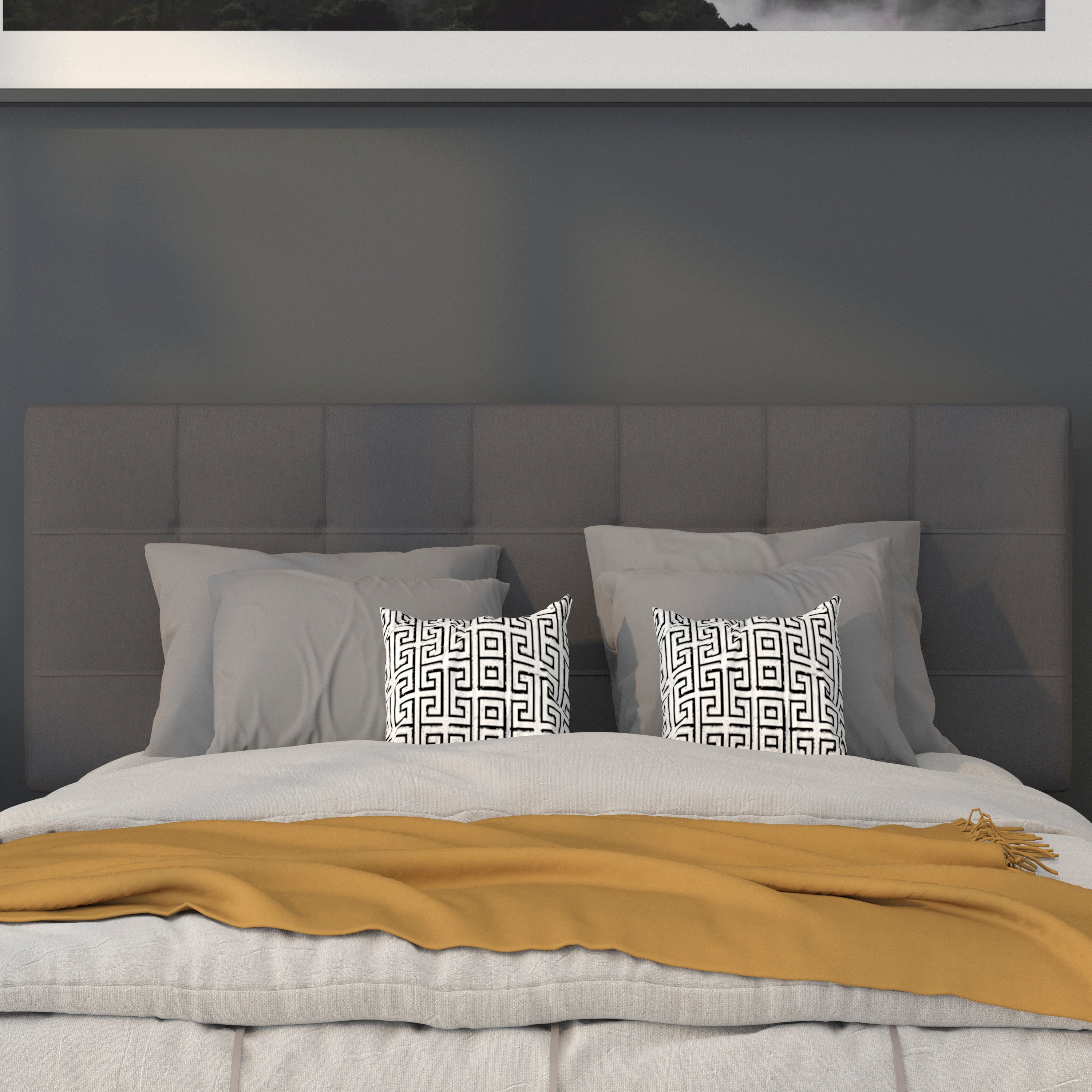 Bedford Tufted Upholstered Full Size Headboard in Dark Gray Fabric