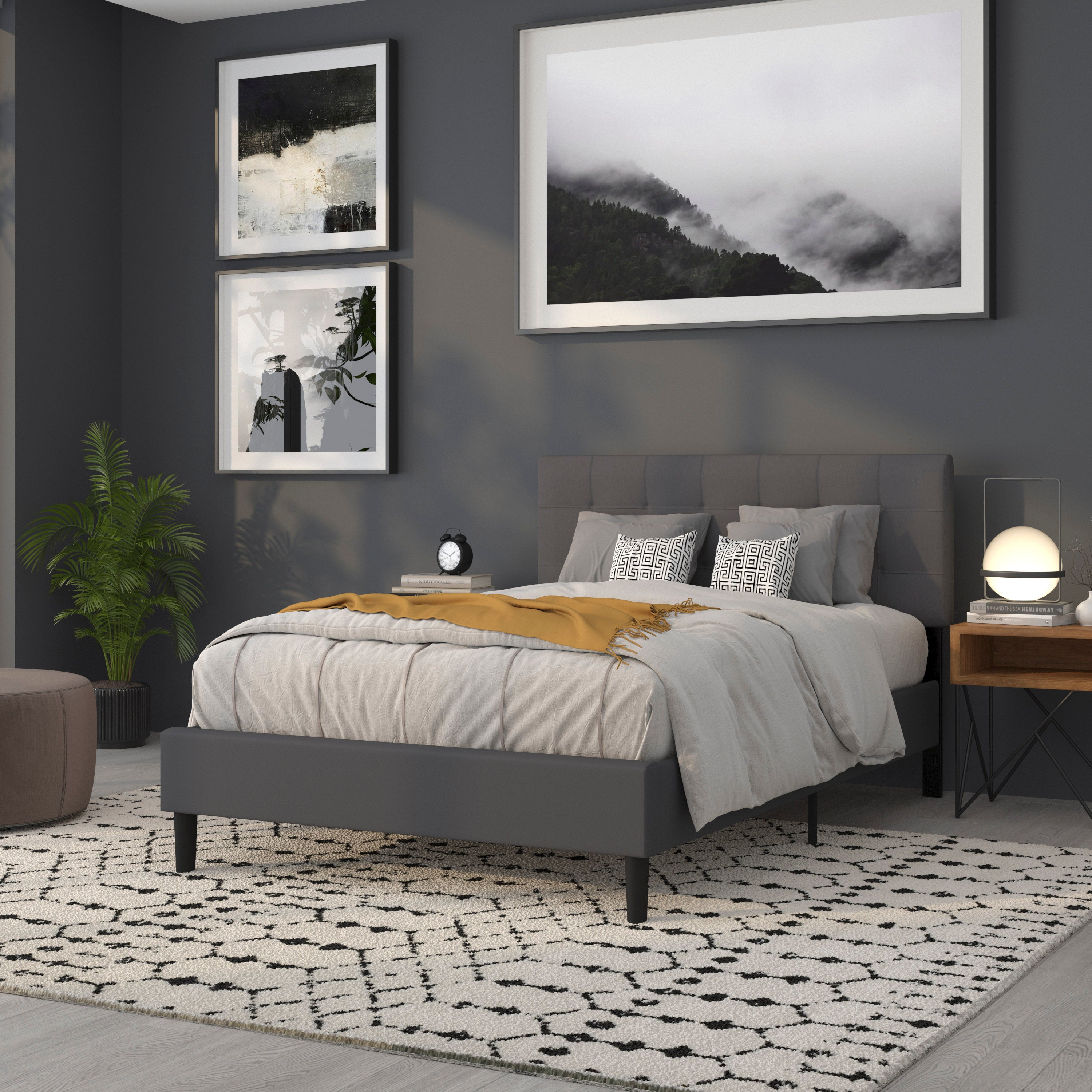 Bedford Tufted Upholstered Full Size Headboard in Dark Gray Fabric