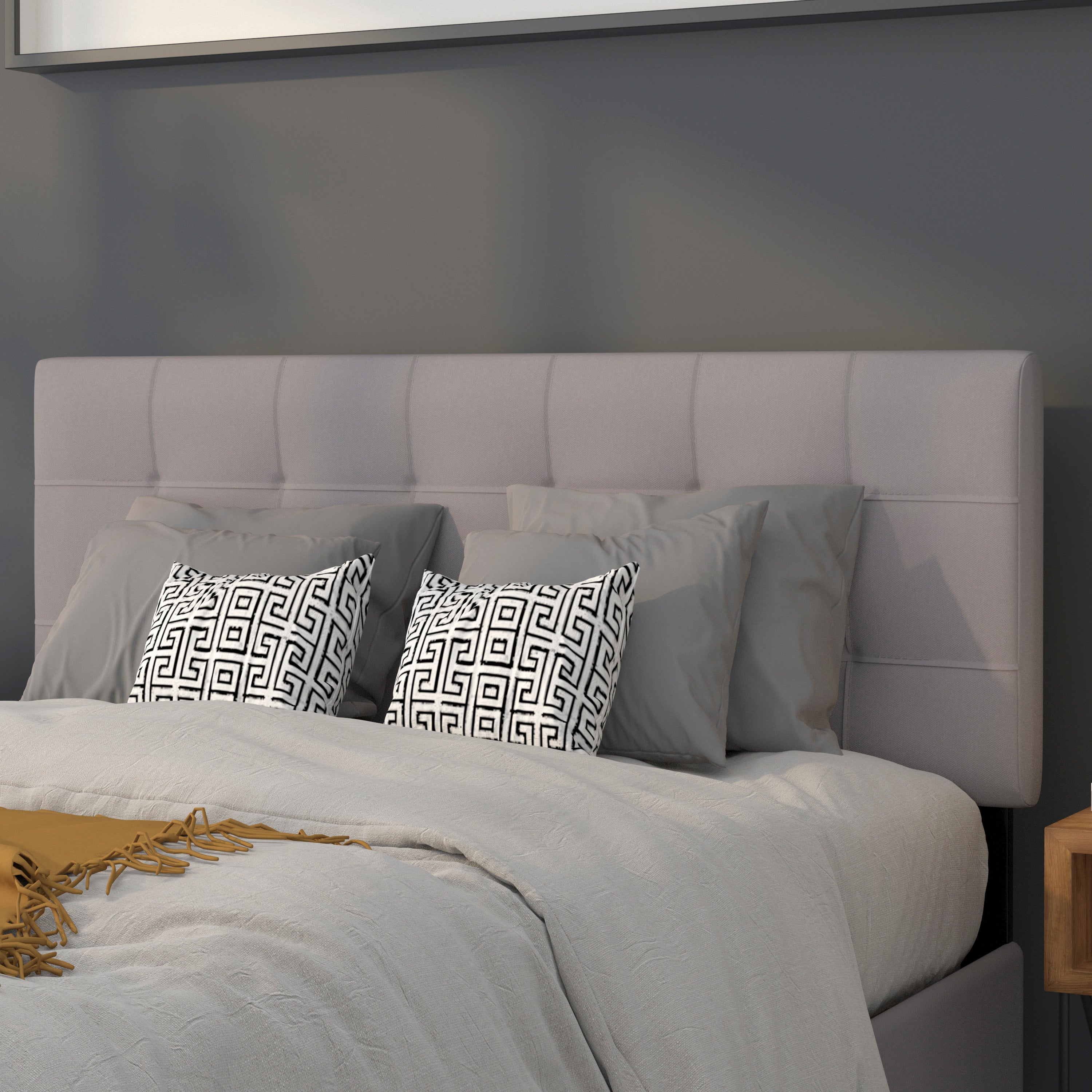 Bedford Tufted Upholstered Full Size Headboard in Light Gray Fabric