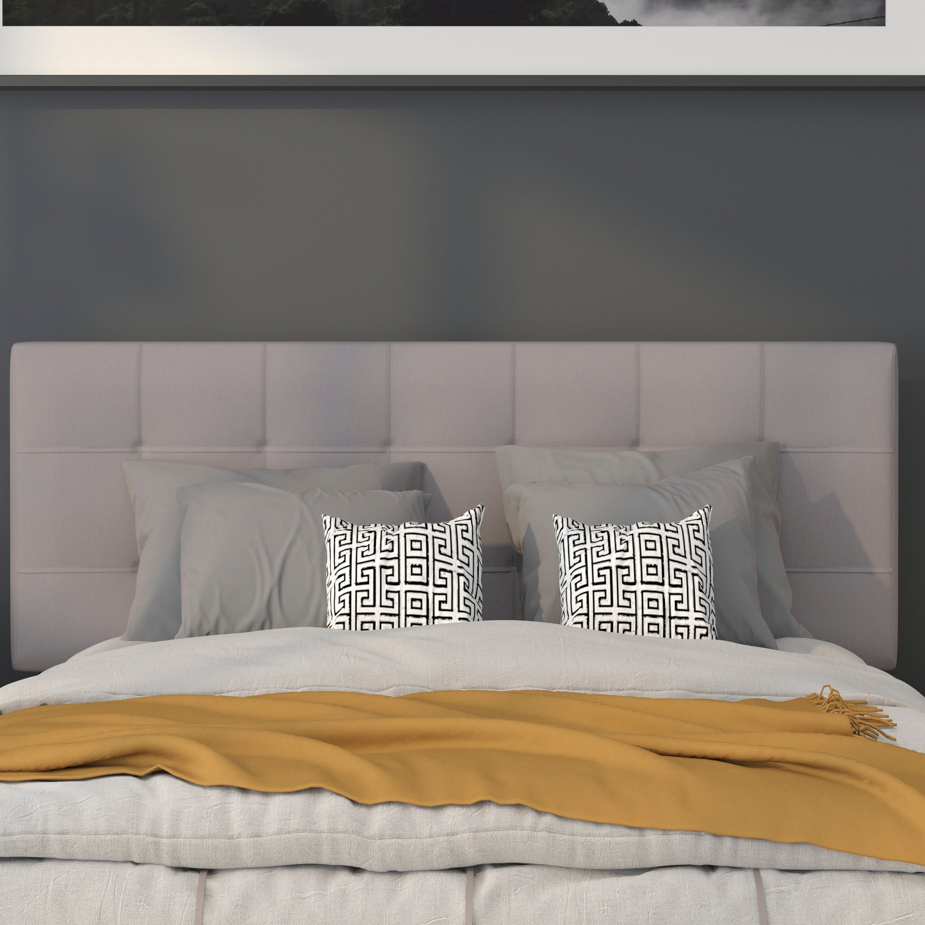 Bedford Tufted Upholstered Full Size Headboard in Light Gray Fabric