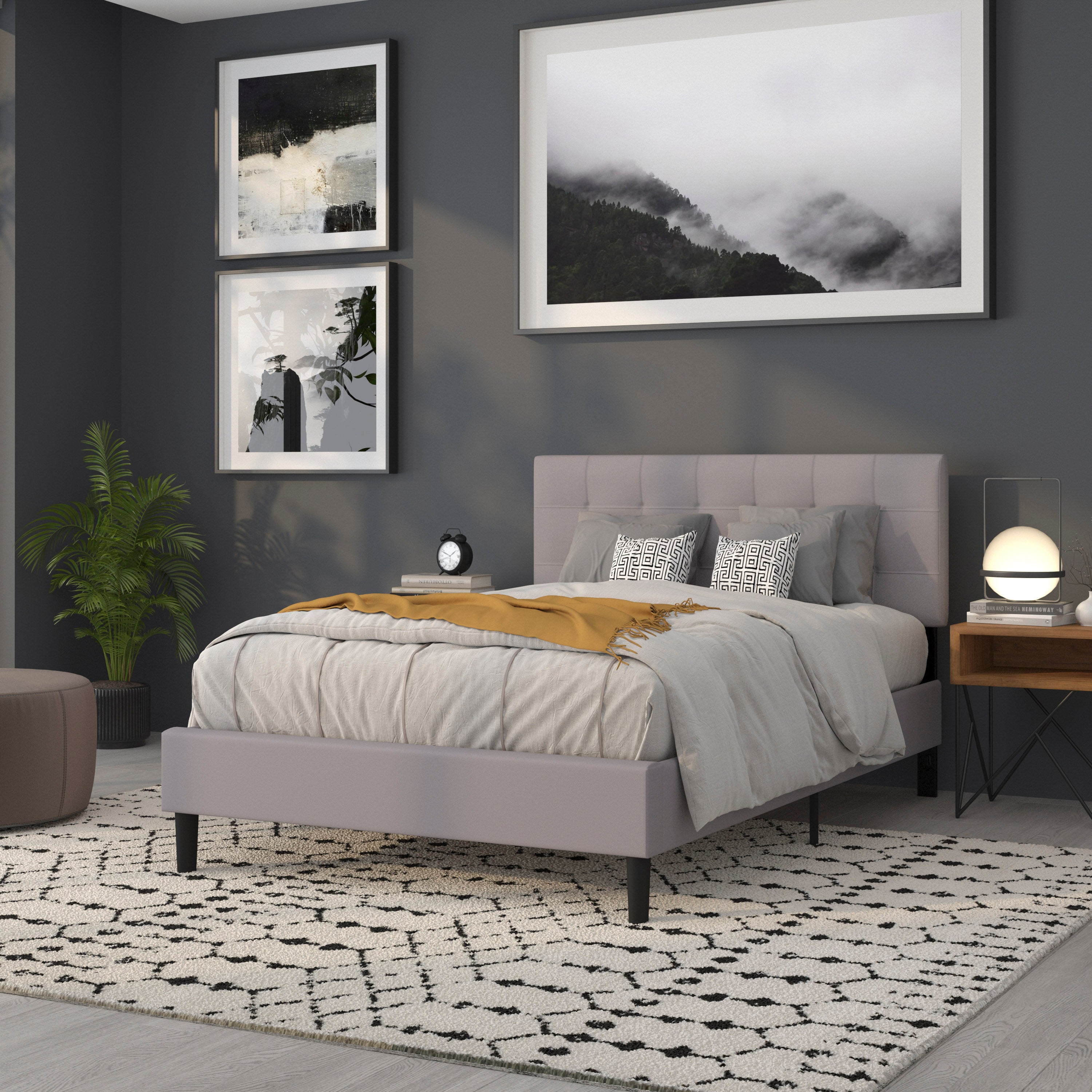 Bedford Tufted Upholstered Full Size Headboard in Light Gray Fabric