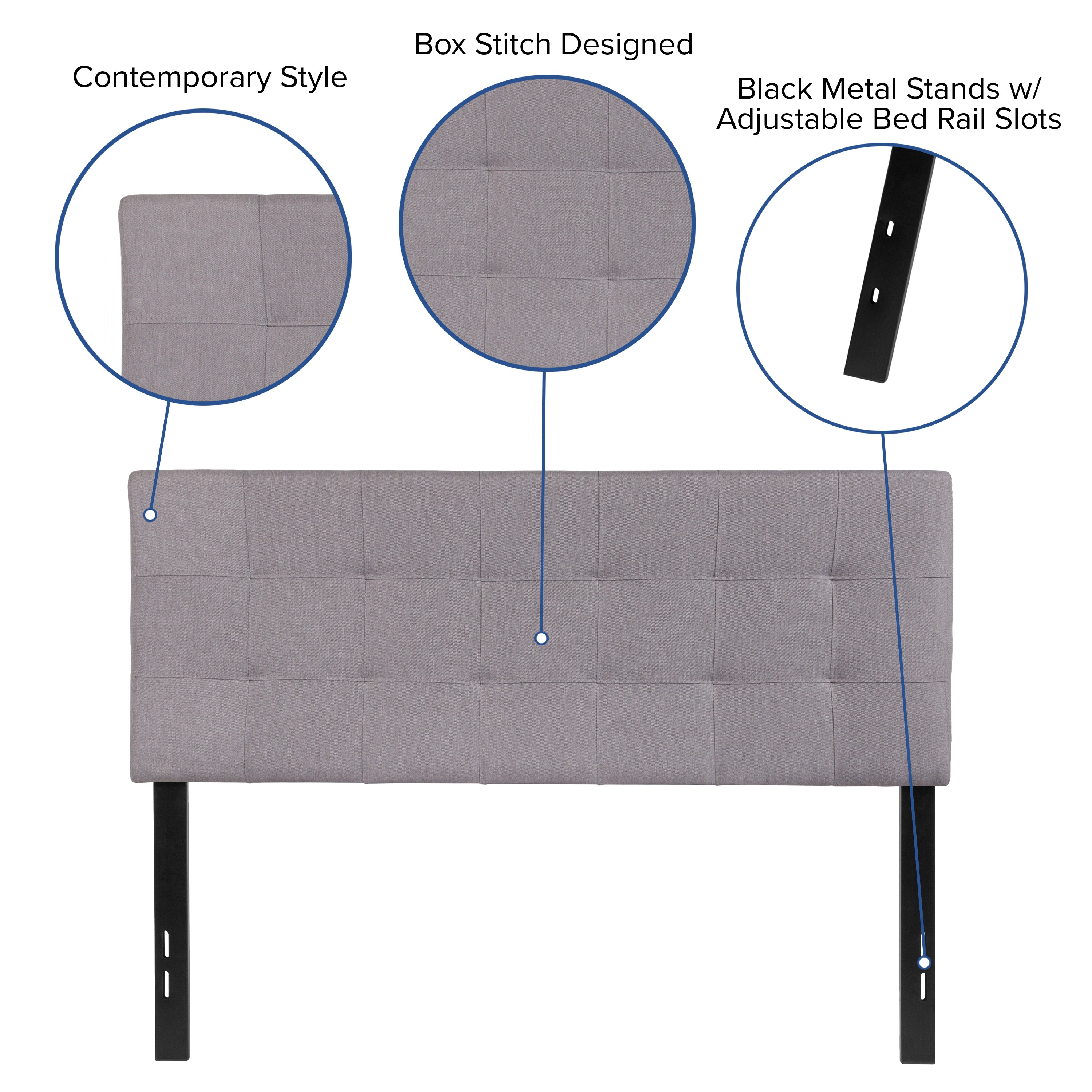 Bedford Tufted Upholstered Full Size Headboard in Light Gray Fabric
