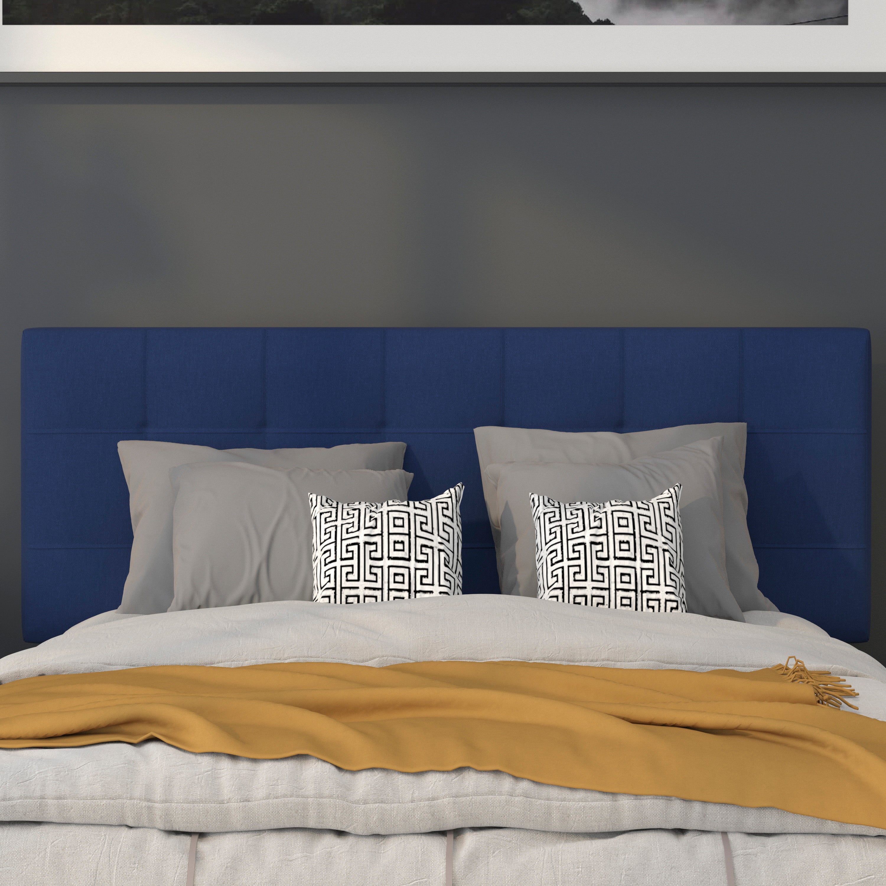 Bedford Tufted Upholstered Full Size Headboard in Navy Fabric