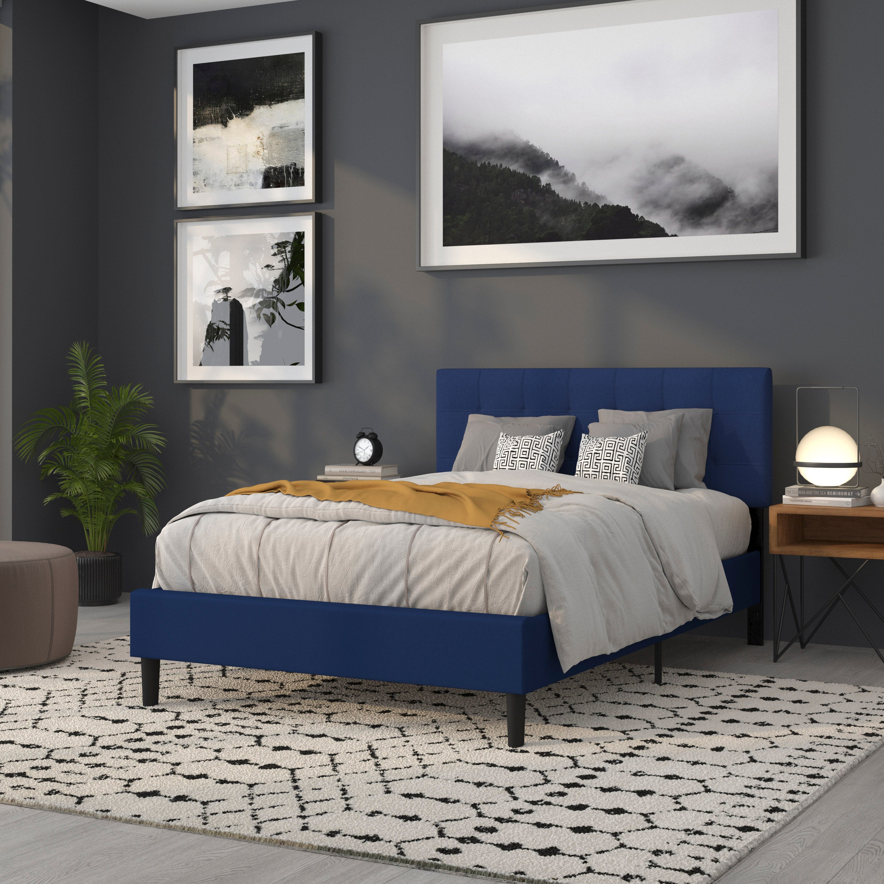Bedford Tufted Upholstered Full Size Headboard in Navy Fabric