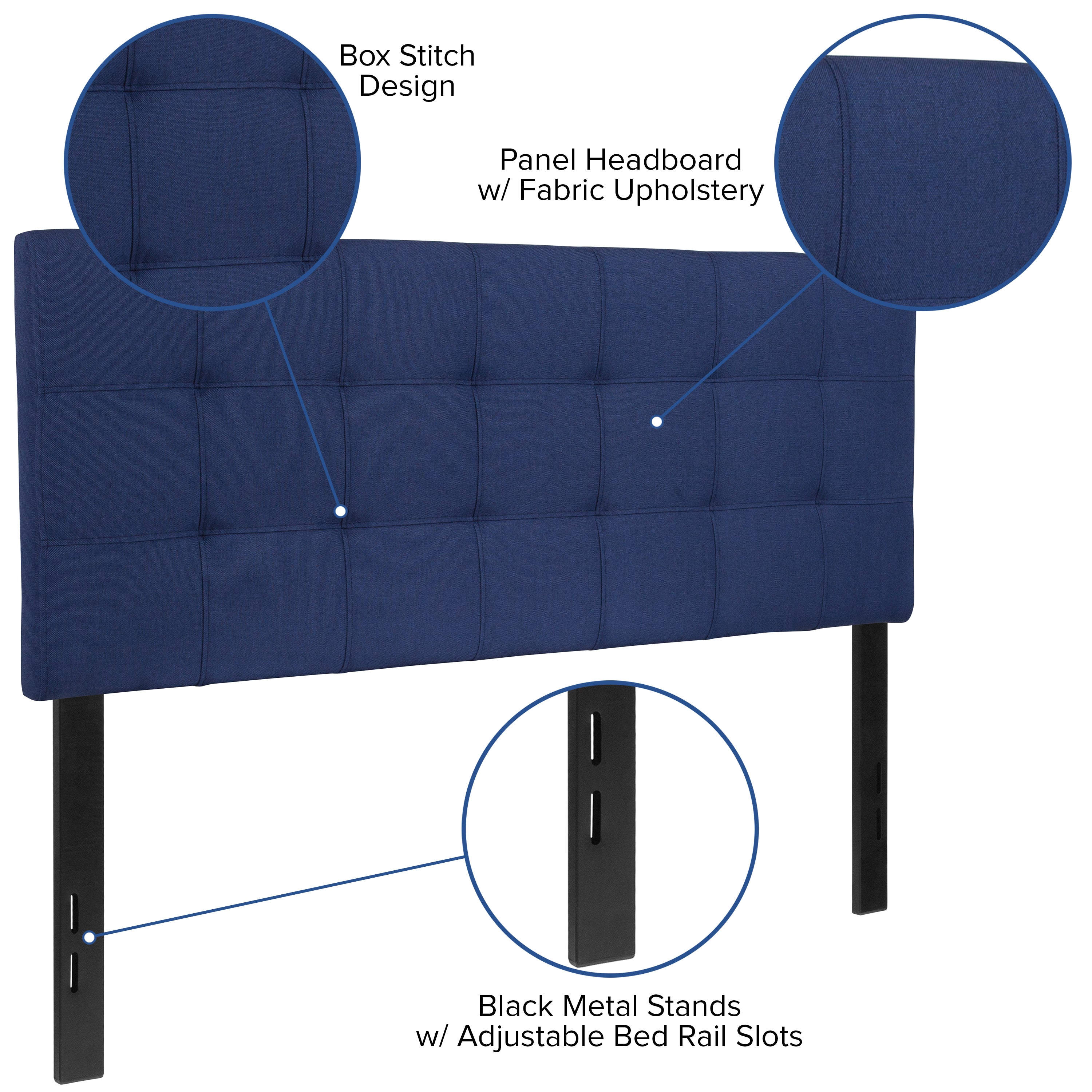 Bedford Tufted Upholstered Full Size Headboard in Navy Fabric