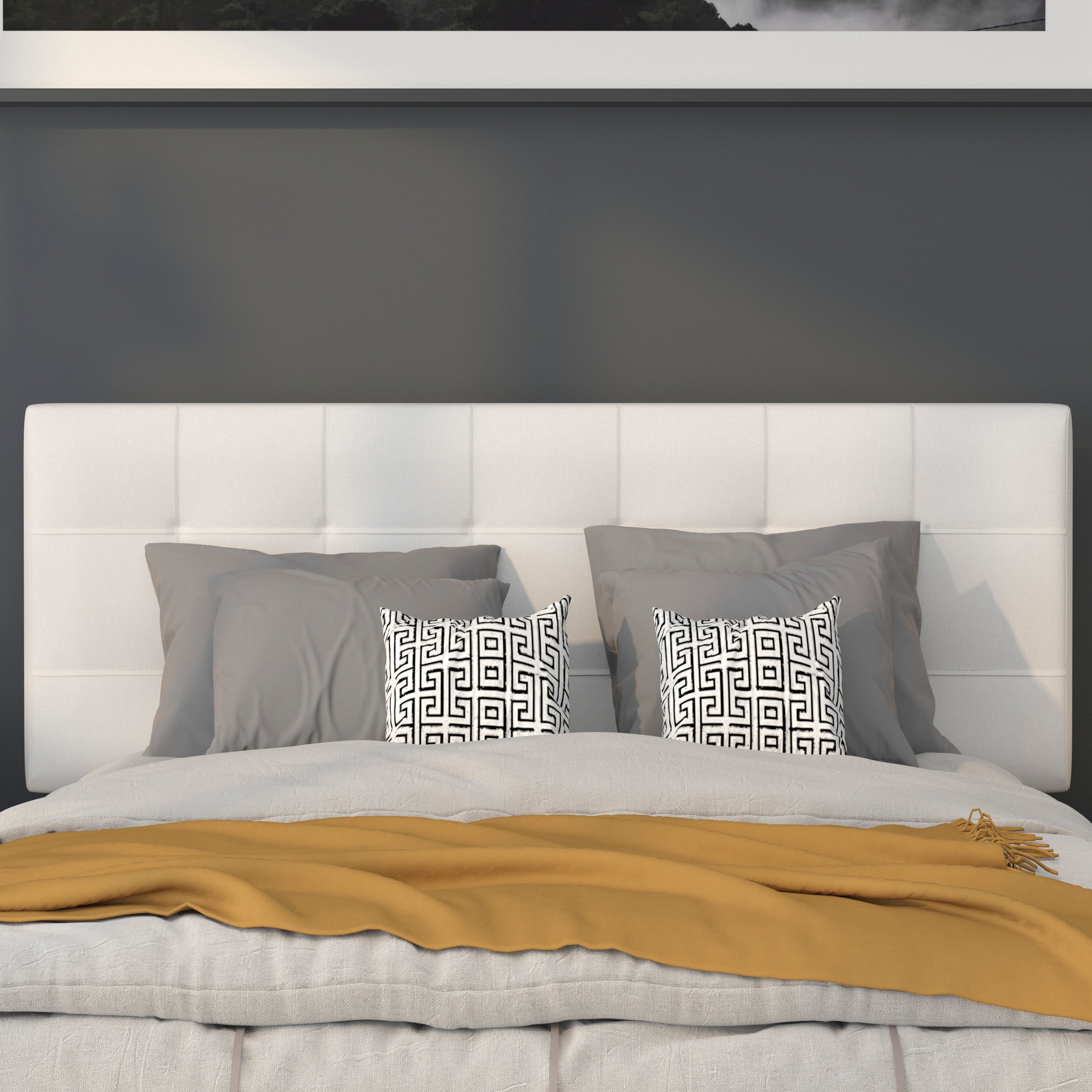 Bedford Tufted Upholstered Full Size Headboard in White Fabric