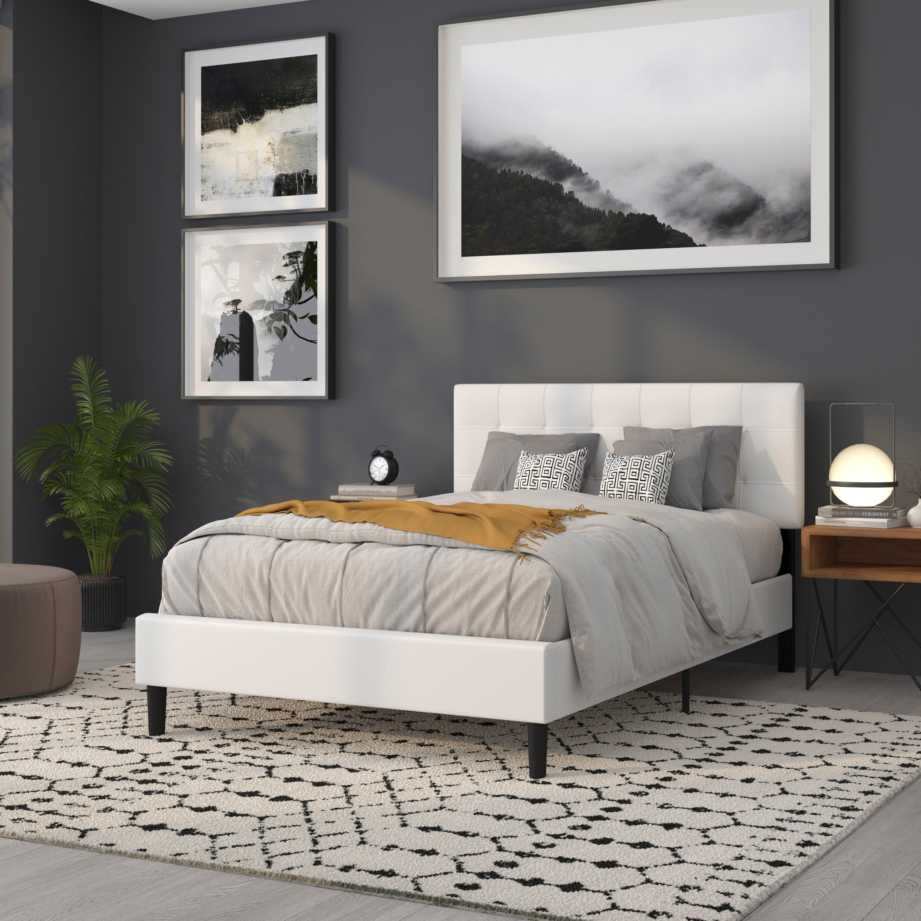 Bedford Tufted Upholstered Full Size Headboard in White Fabric