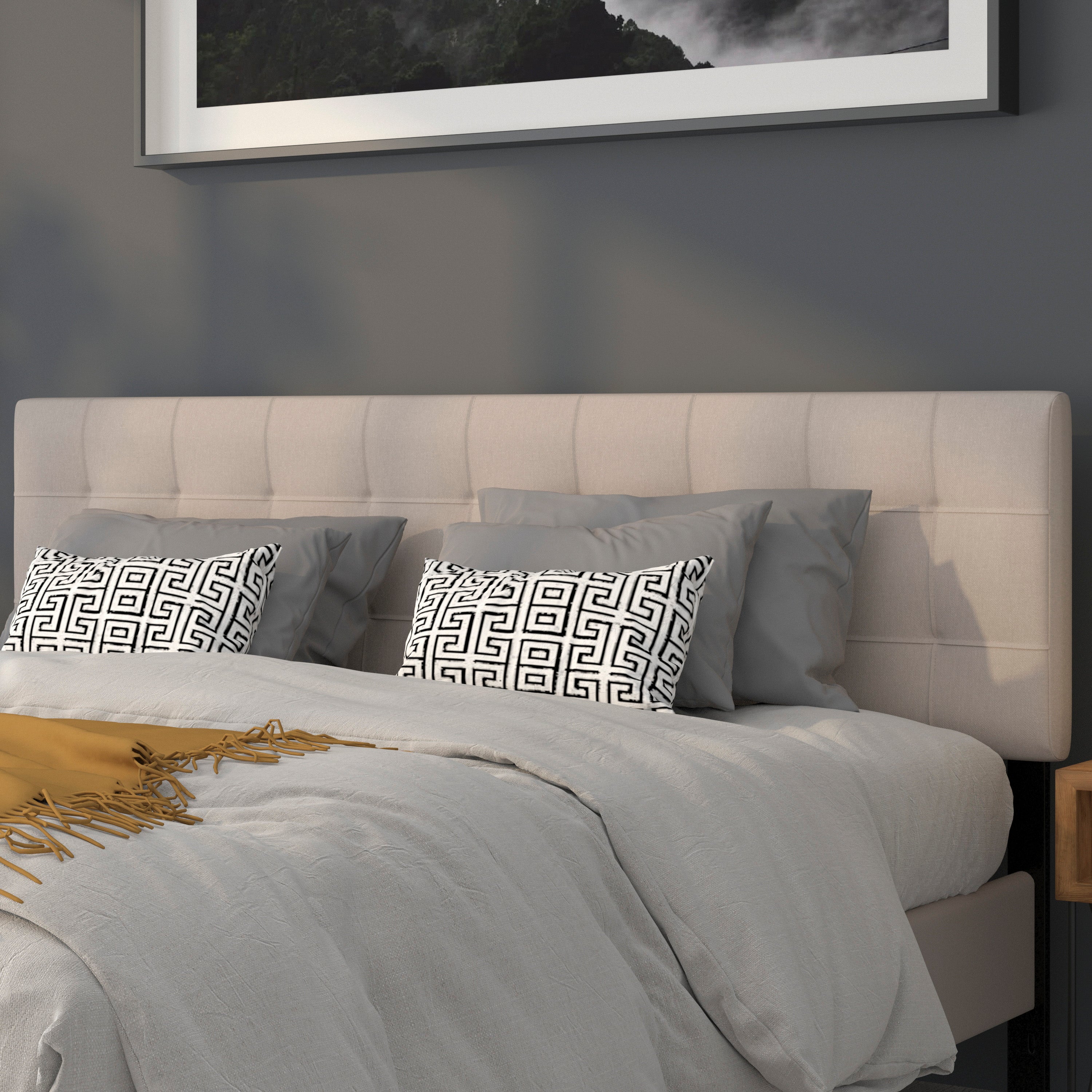 Bedford Tufted Upholstered King Size Headboard in Beige Fabric