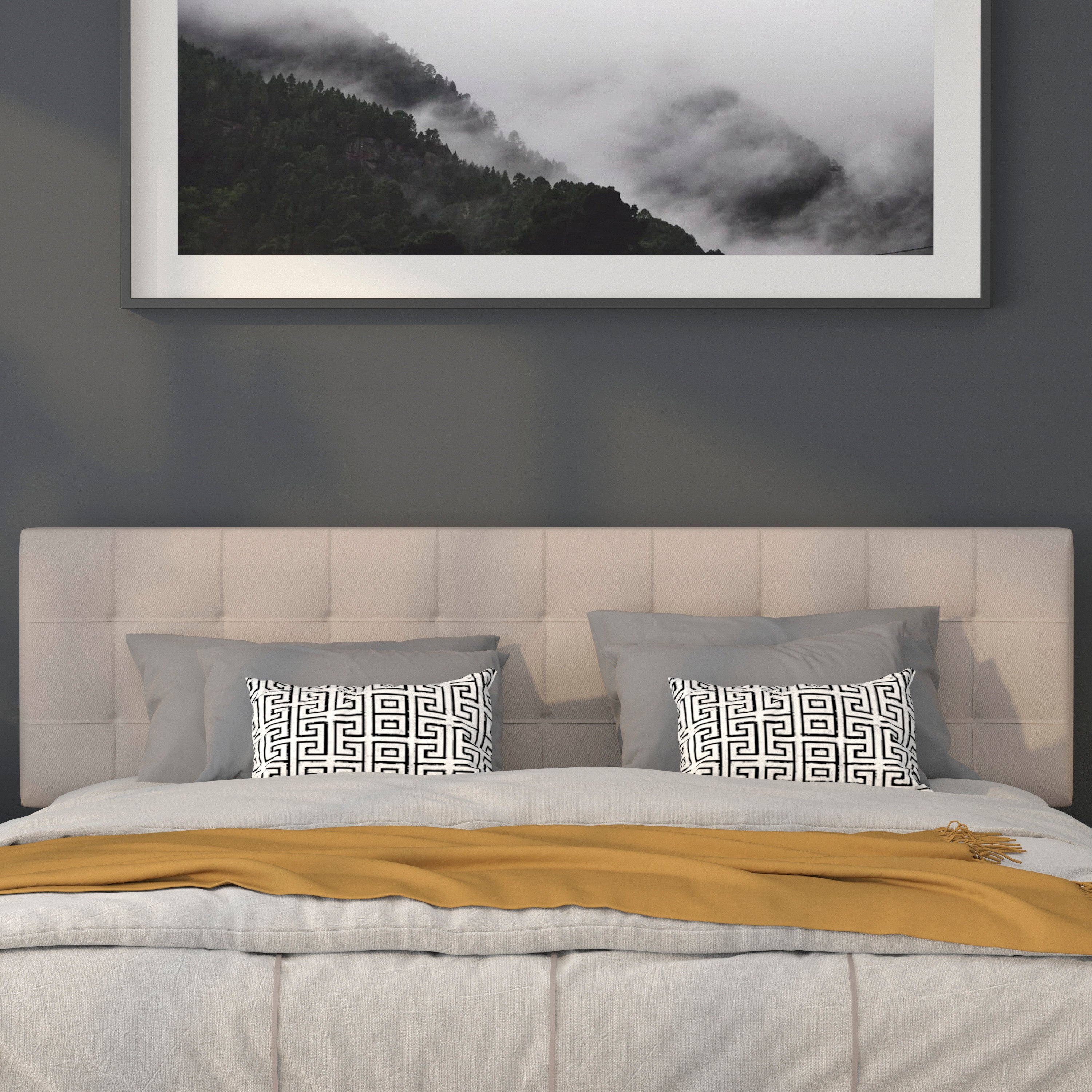 Bedford Tufted Upholstered King Size Headboard in Beige Fabric