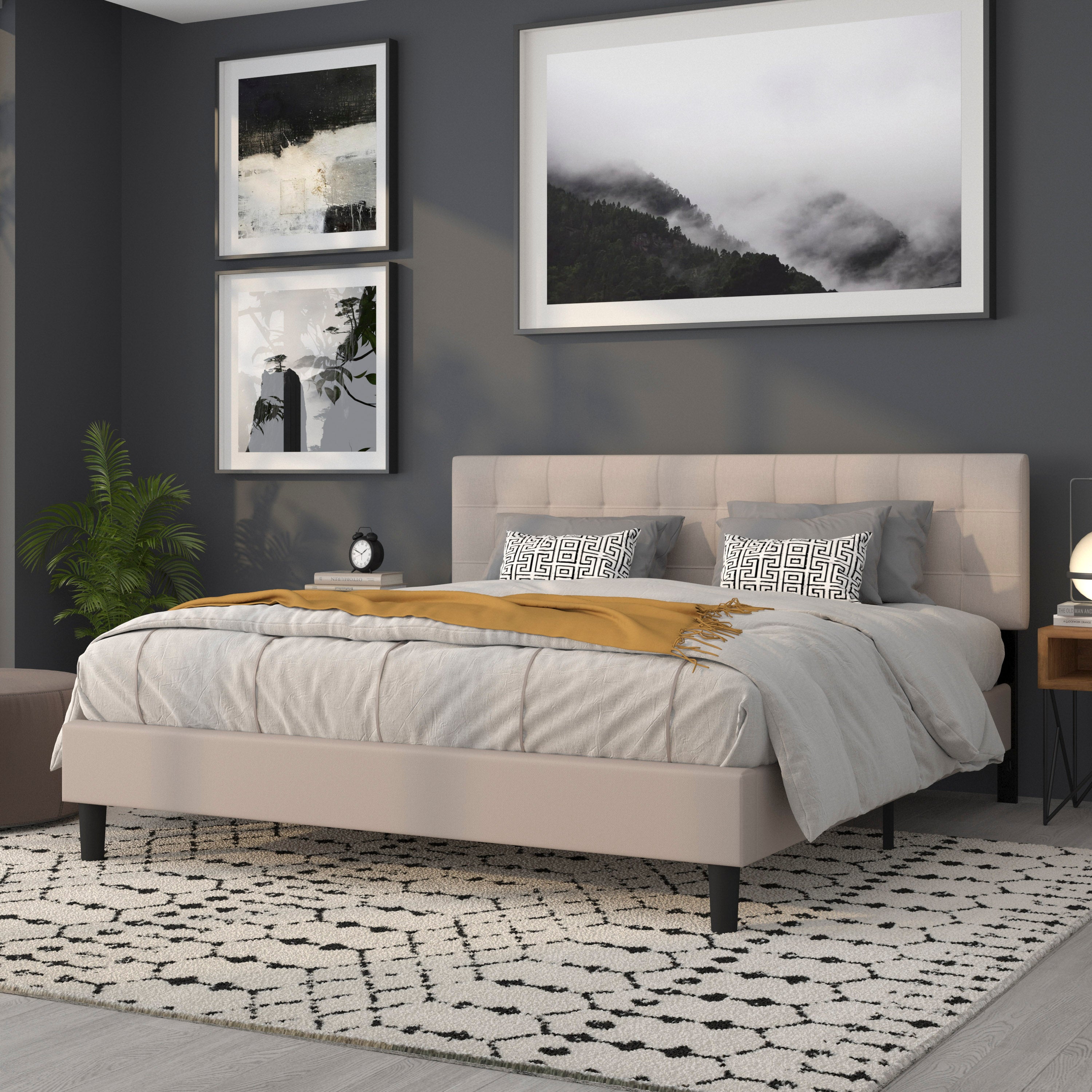 Bedford Tufted Upholstered King Size Headboard in Beige Fabric