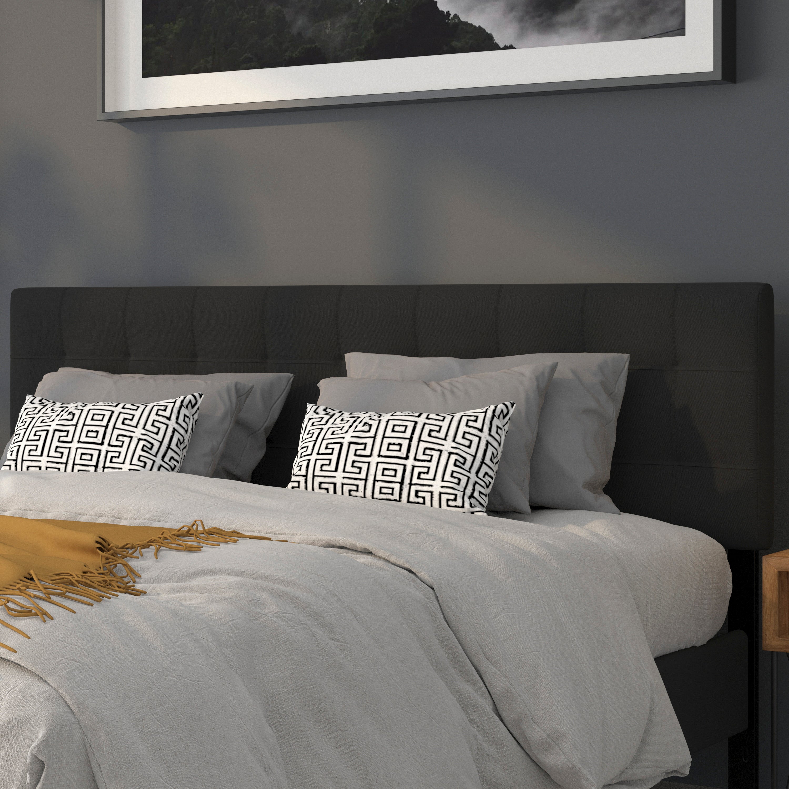 Bedford Tufted Upholstered King Size Headboard in Black Fabric