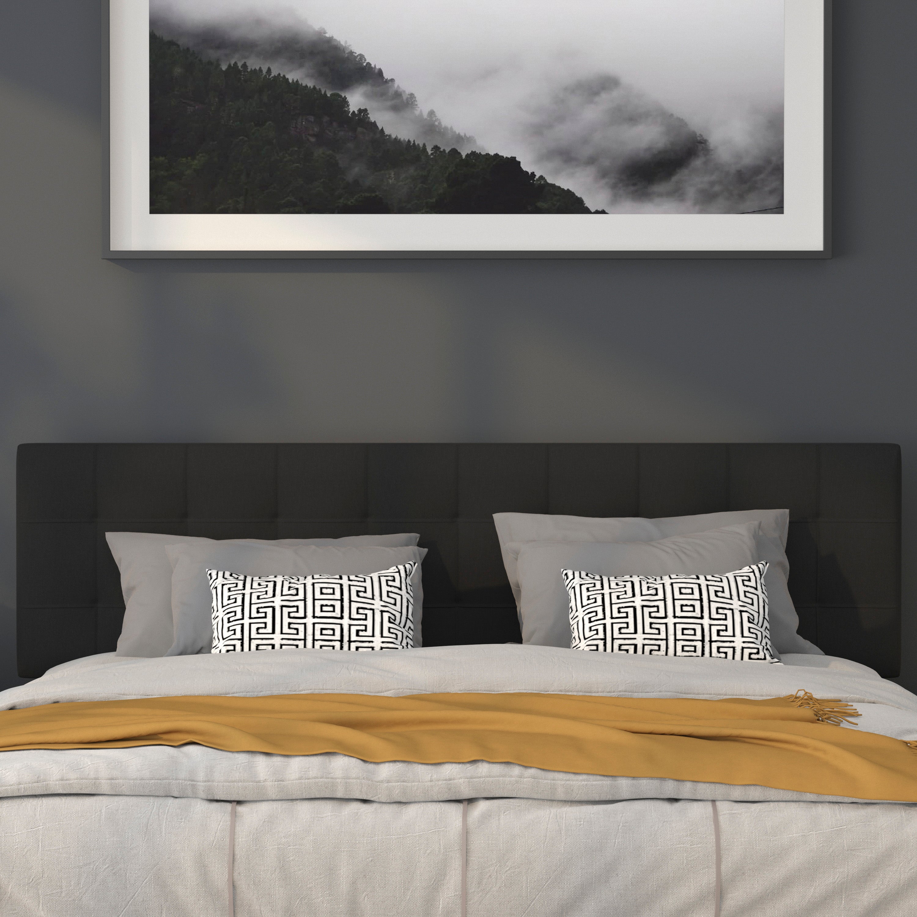Bedford Tufted Upholstered King Size Headboard in Black Fabric