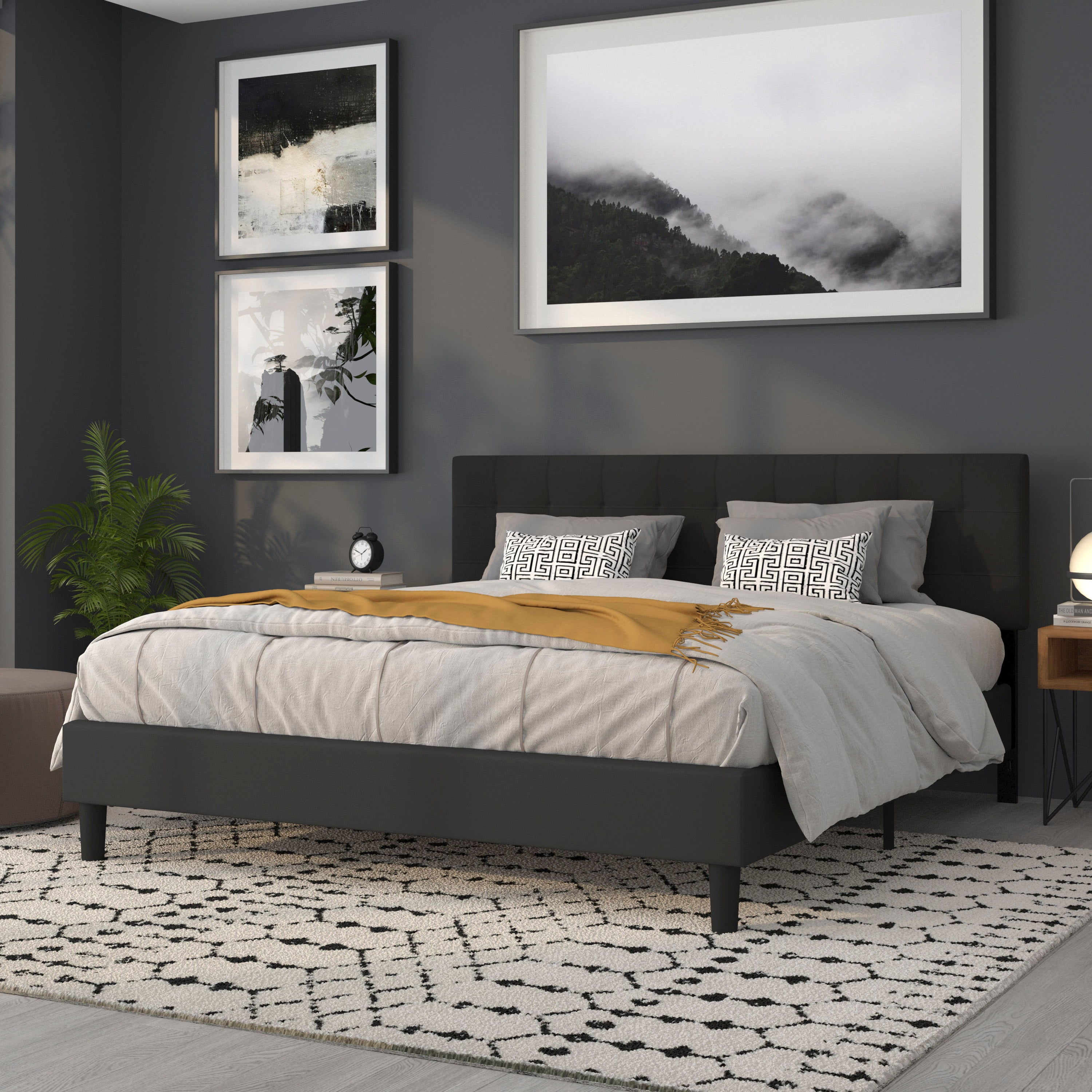 Bedford Tufted Upholstered King Size Headboard in Black Fabric