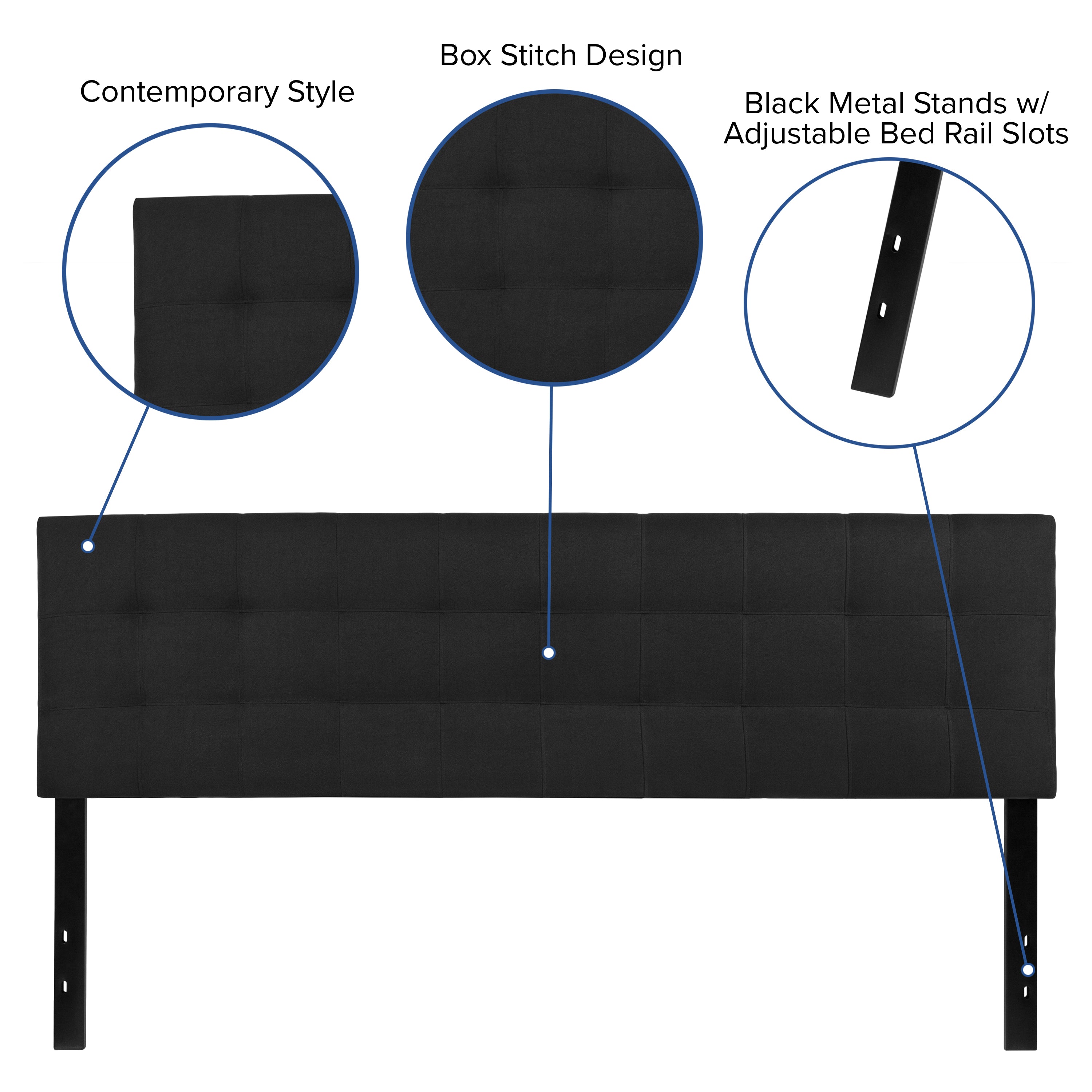Bedford Tufted Upholstered King Size Headboard in Black Fabric