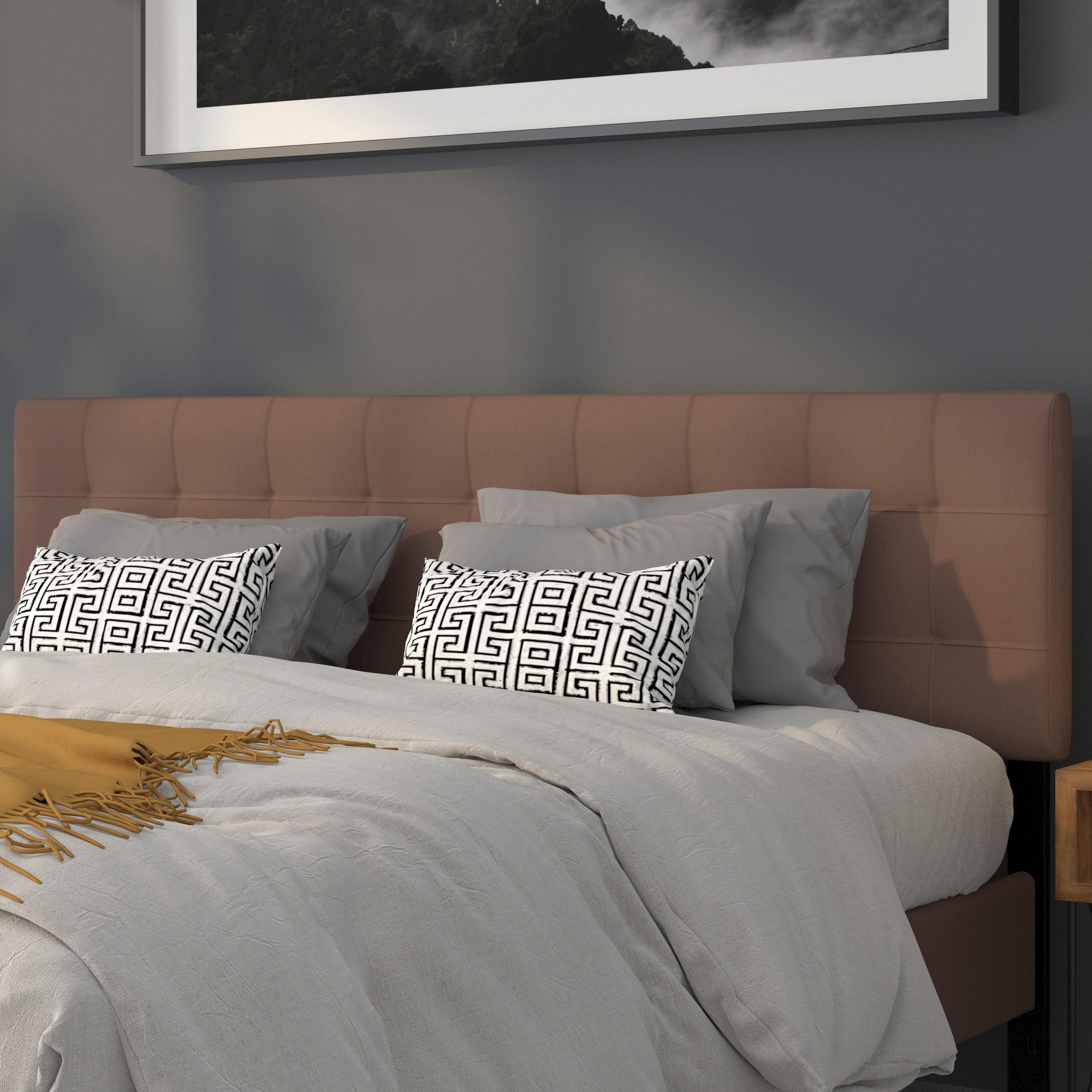 Bedford Tufted Upholstered King Size Headboard in Camel Fabric