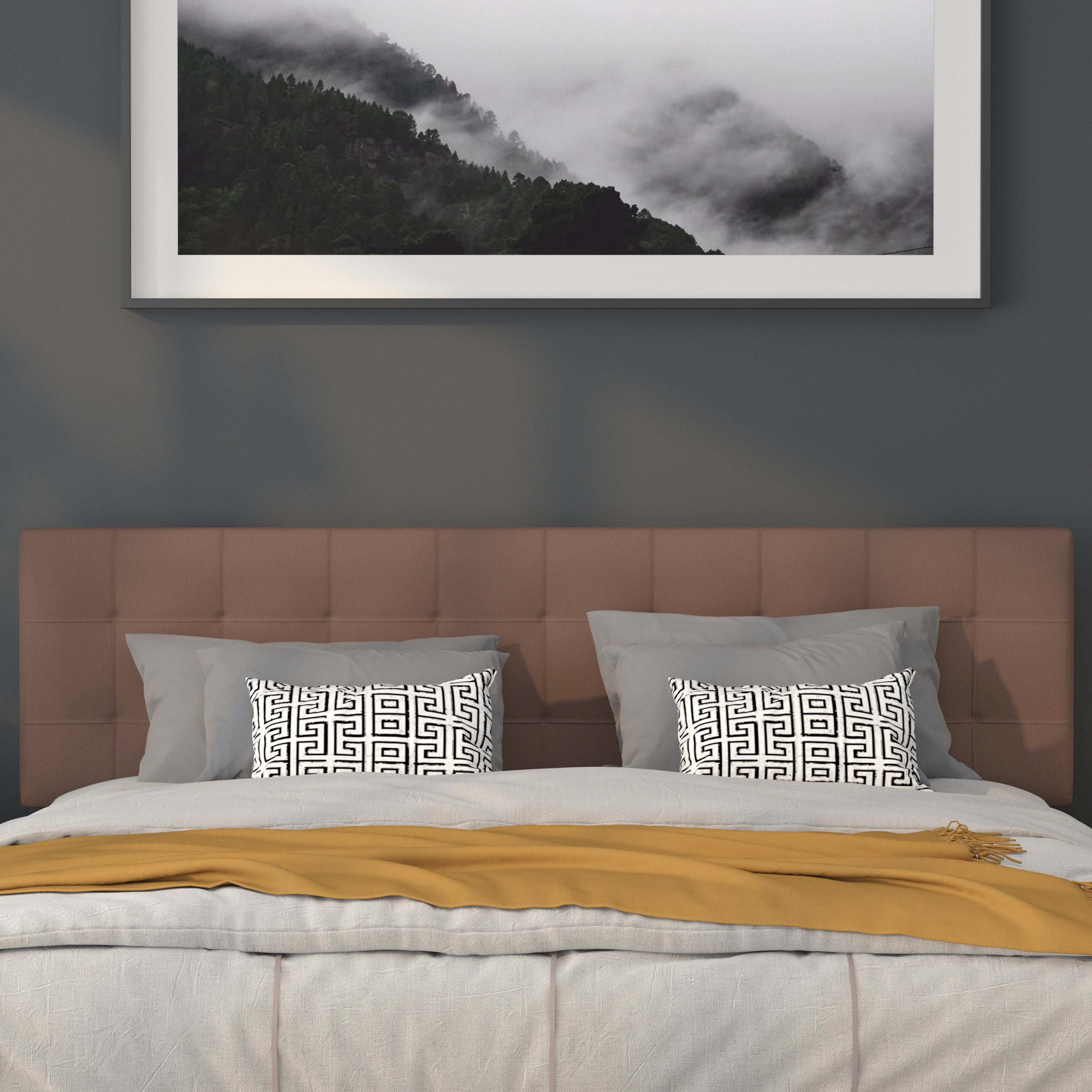 Bedford Tufted Upholstered King Size Headboard in Camel Fabric
