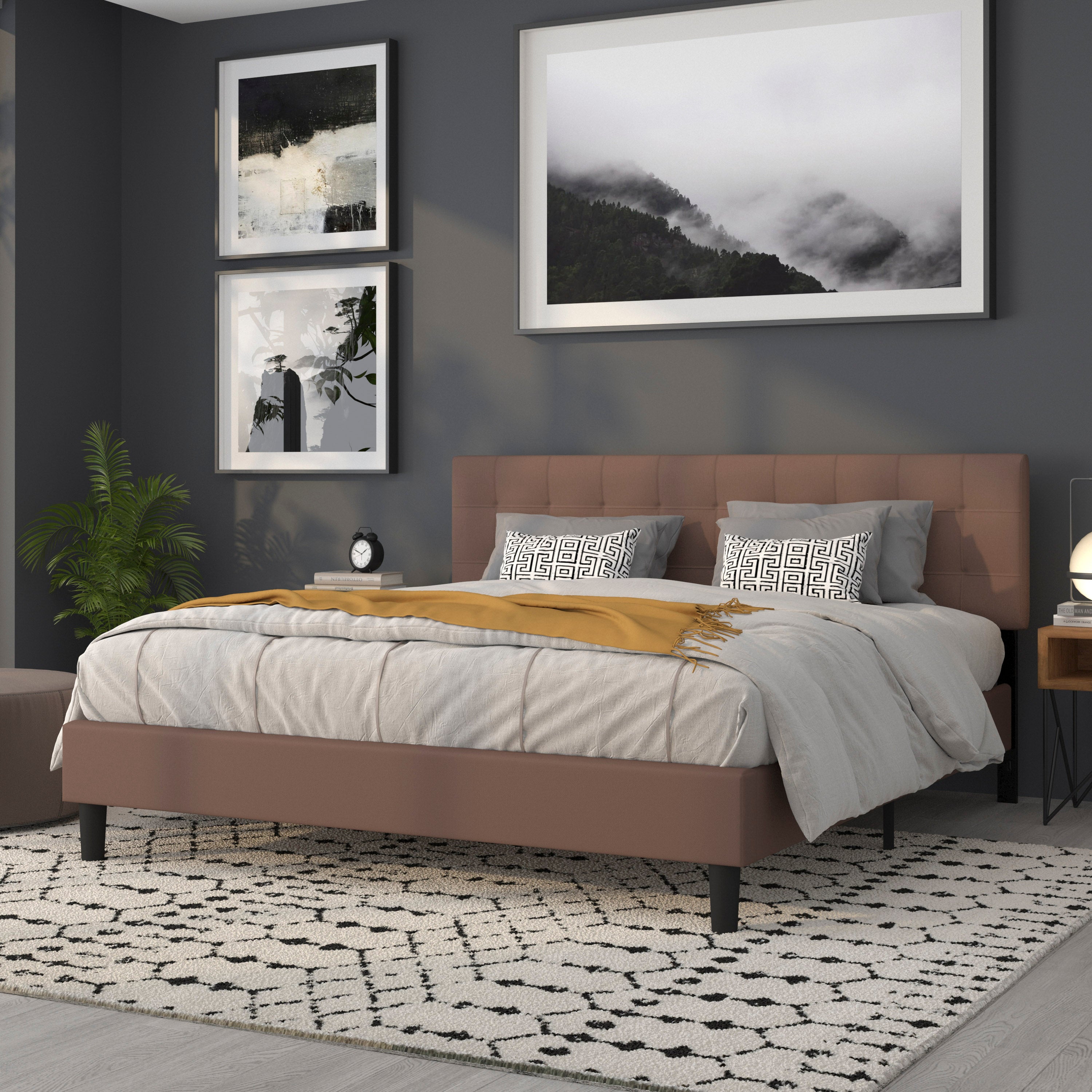 Bedford Tufted Upholstered King Size Headboard in Camel Fabric