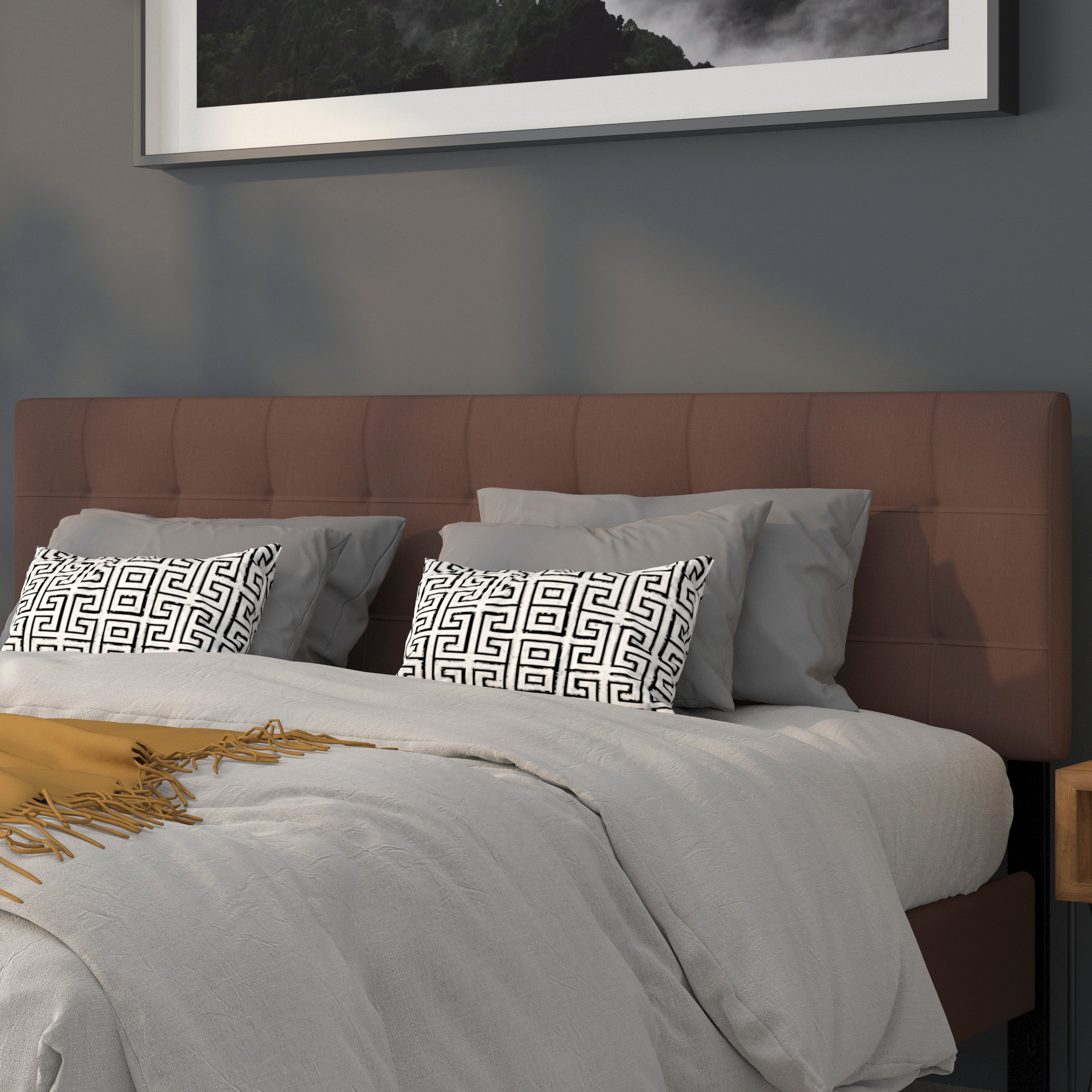 Bedford Tufted Upholstered King Size Headboard in Dark Brown Fabric