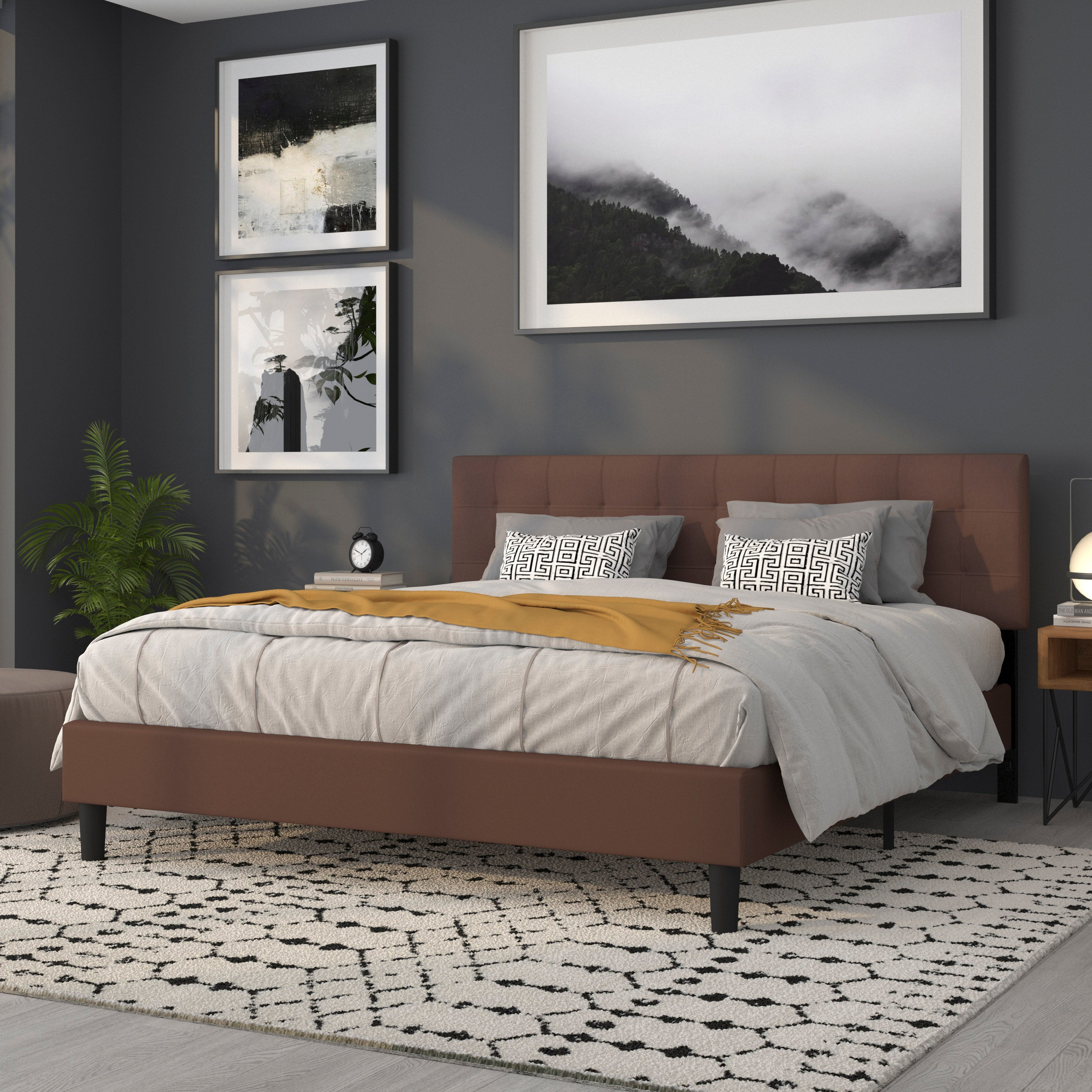 Bedford Tufted Upholstered King Size Headboard in Dark Brown Fabric