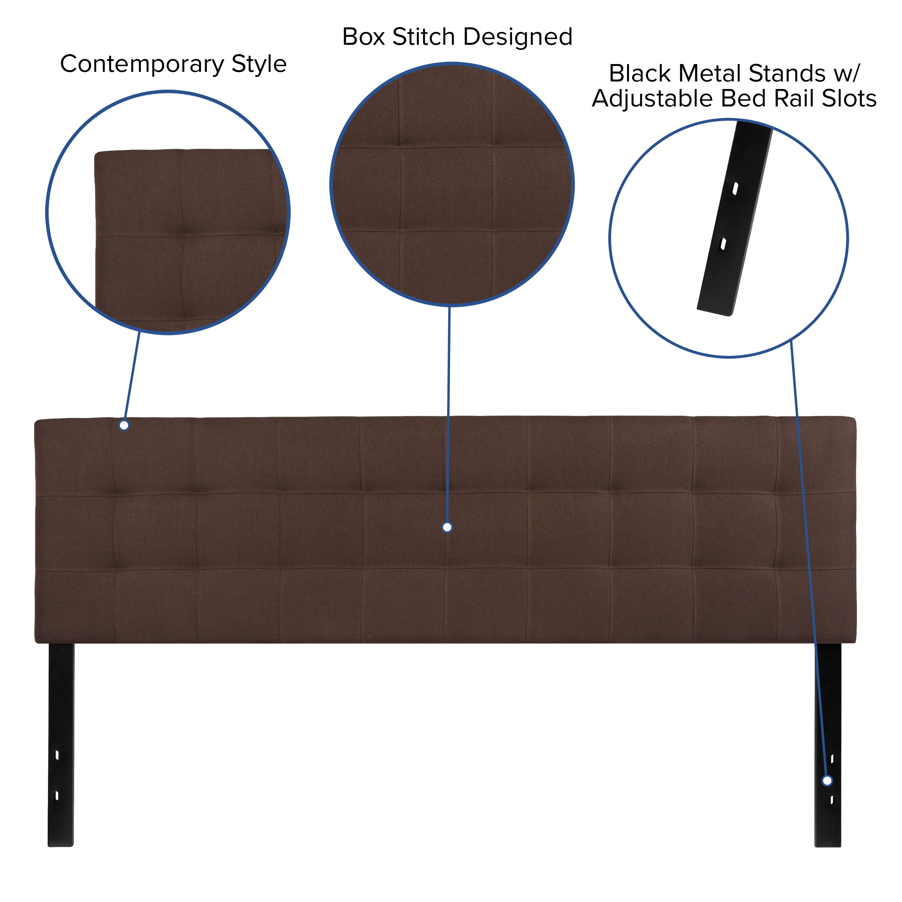 Bedford Tufted Upholstered King Size Headboard in Dark Brown Fabric