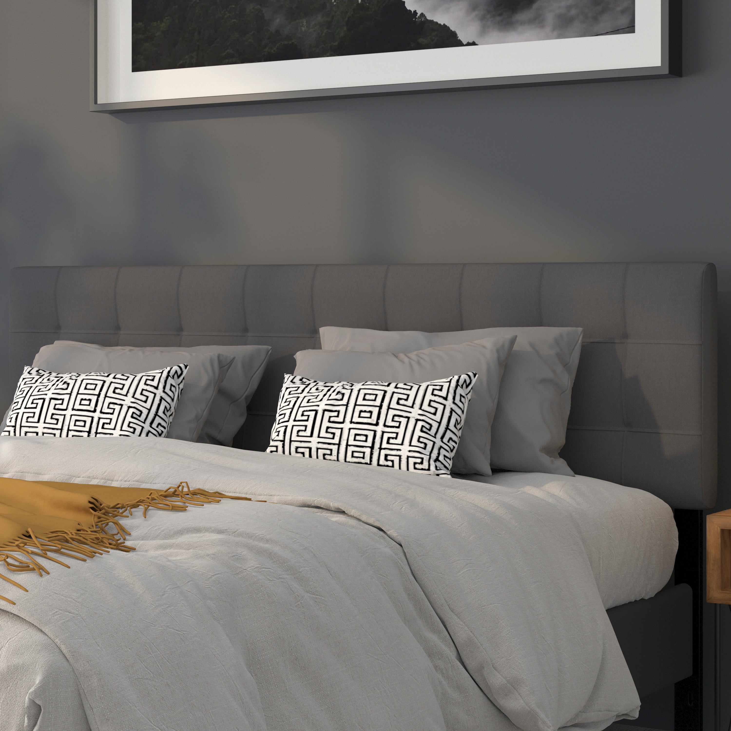 Bedford Tufted Upholstered King Size Headboard in Dark Gray Fabric