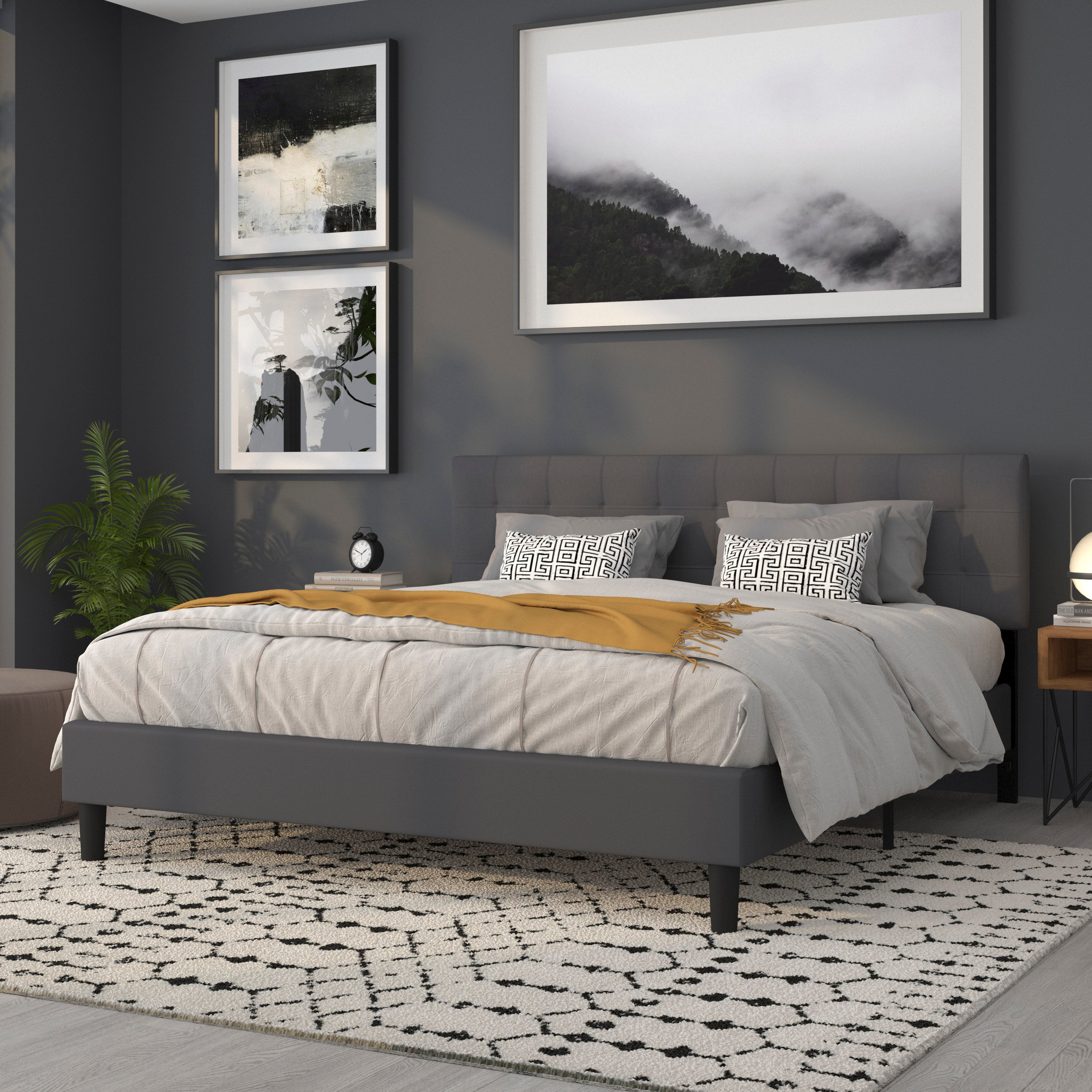 Bedford Tufted Upholstered King Size Headboard in Dark Gray Fabric