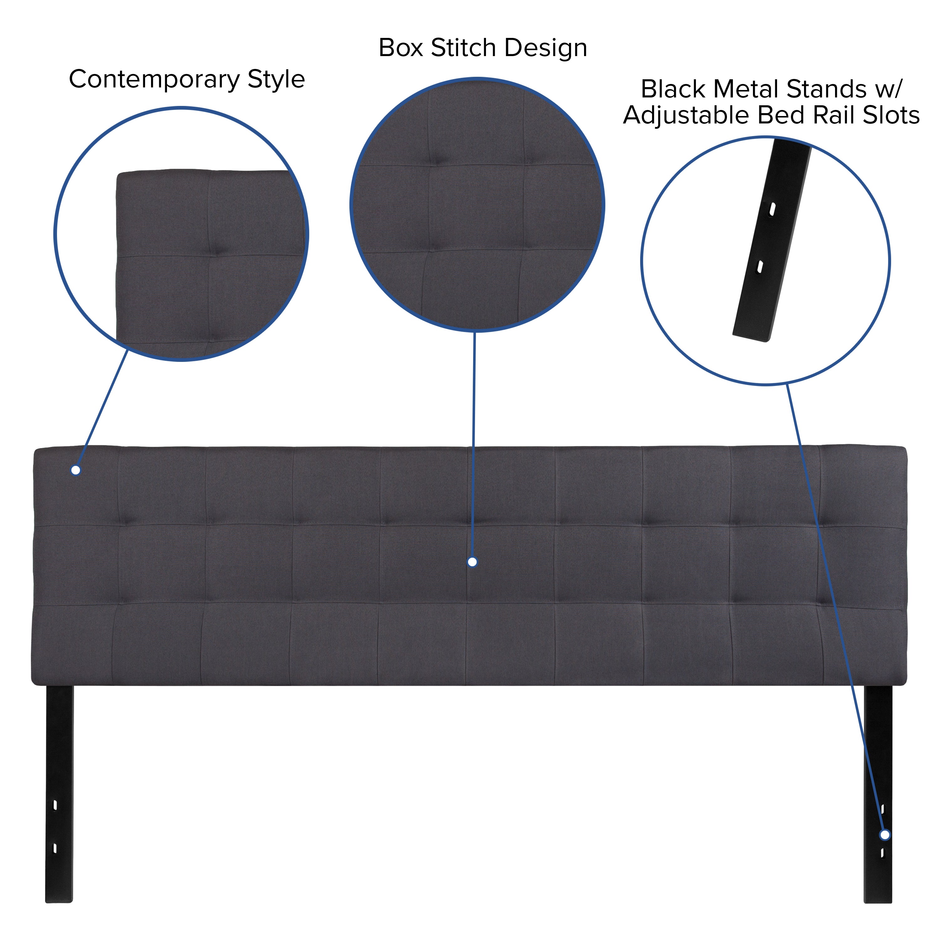Bedford Tufted Upholstered King Size Headboard in Dark Gray Fabric