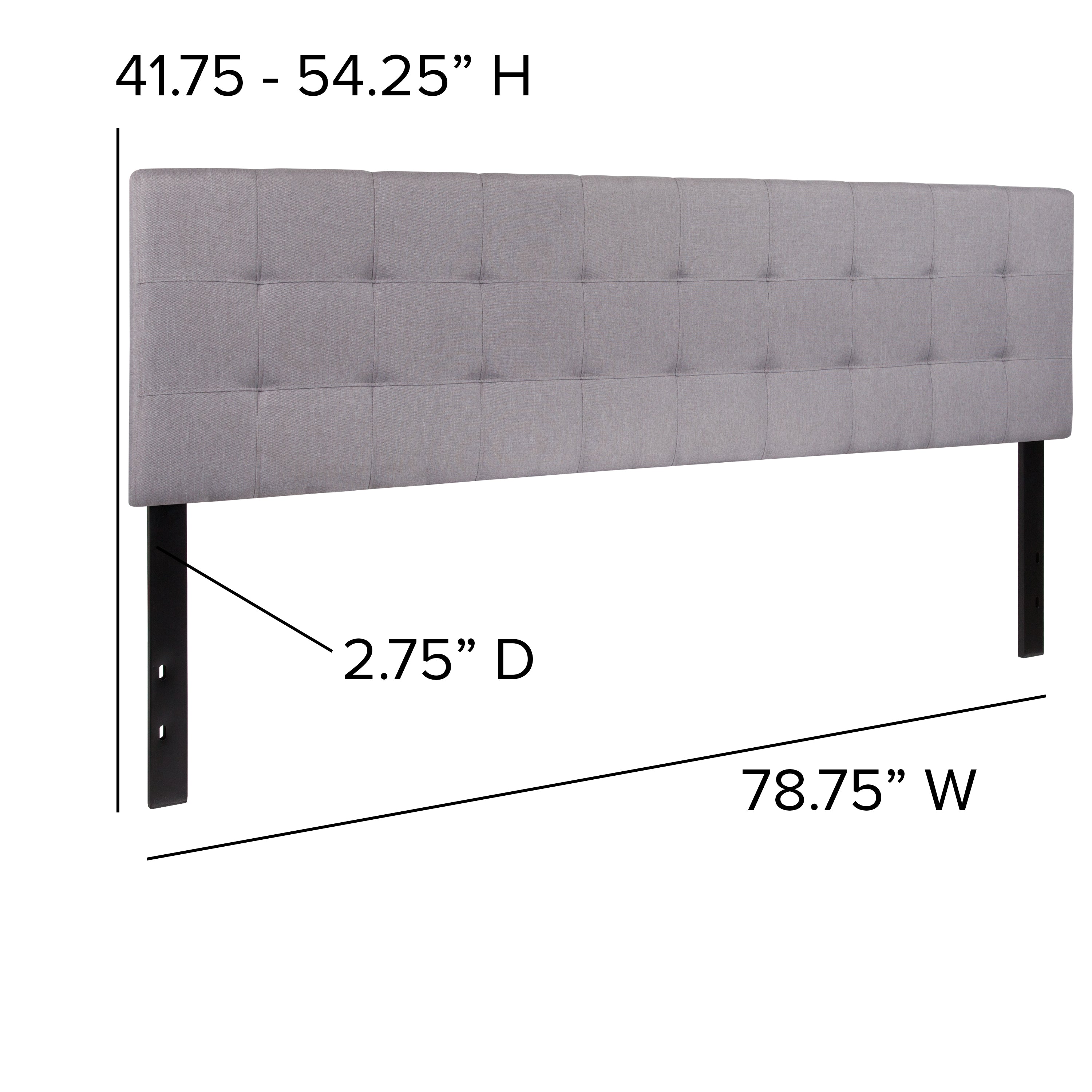 Bedford Tufted Upholstered King Size Headboard in Light Gray Fabric