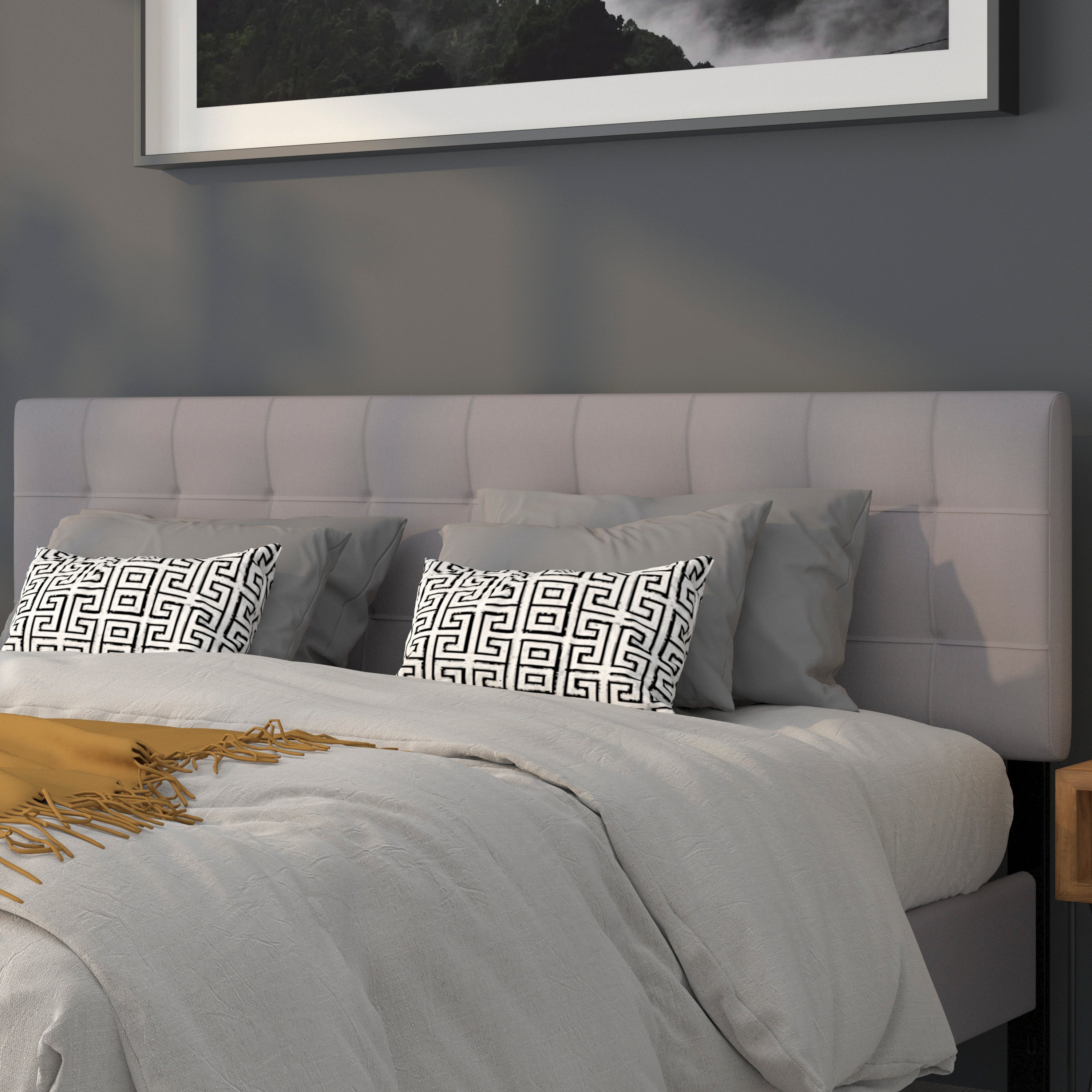 Bedford Tufted Upholstered King Size Headboard in Light Gray Fabric