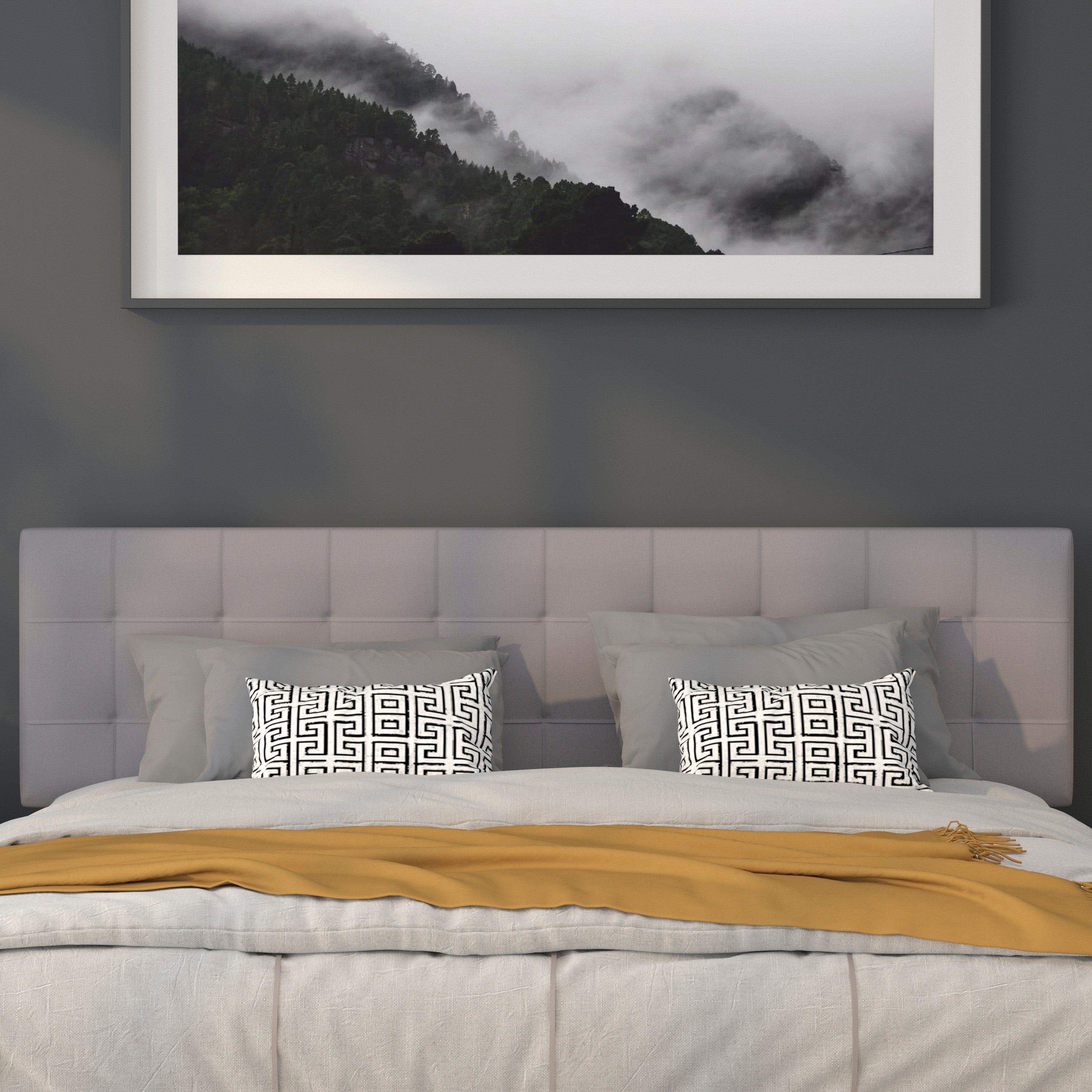 Bedford Tufted Upholstered King Size Headboard in Light Gray Fabric