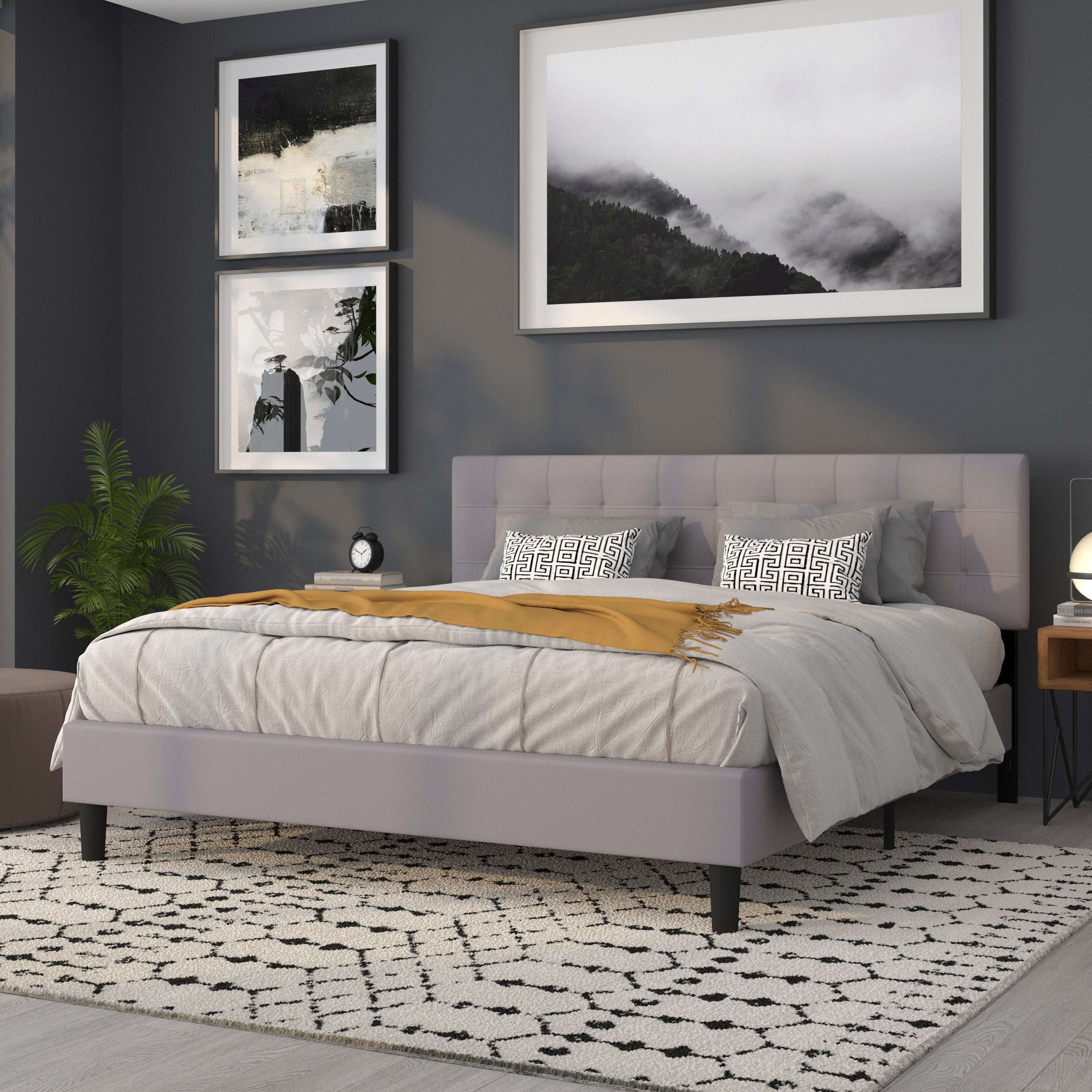 Bedford Tufted Upholstered King Size Headboard in Light Gray Fabric