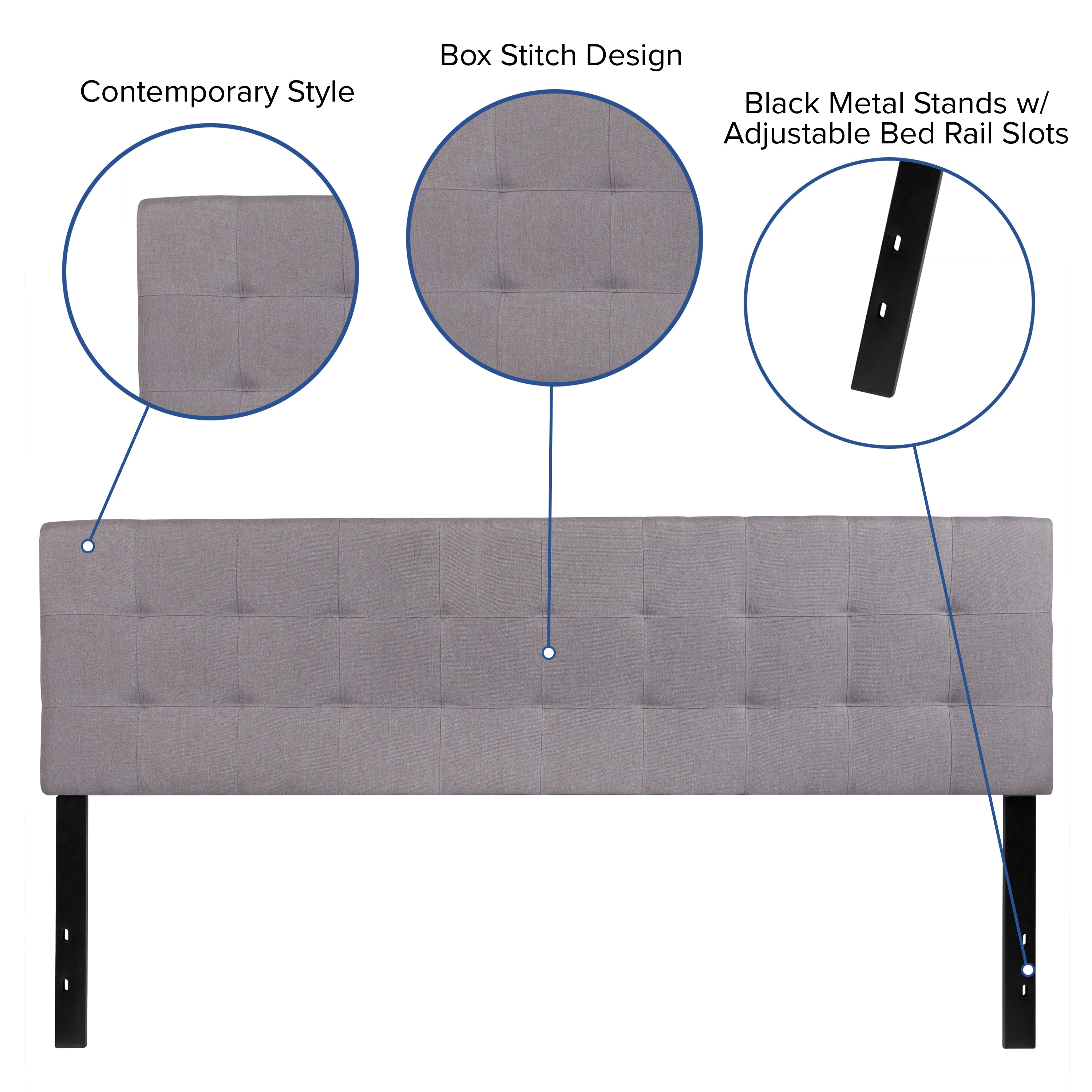 Bedford Tufted Upholstered King Size Headboard in Light Gray Fabric