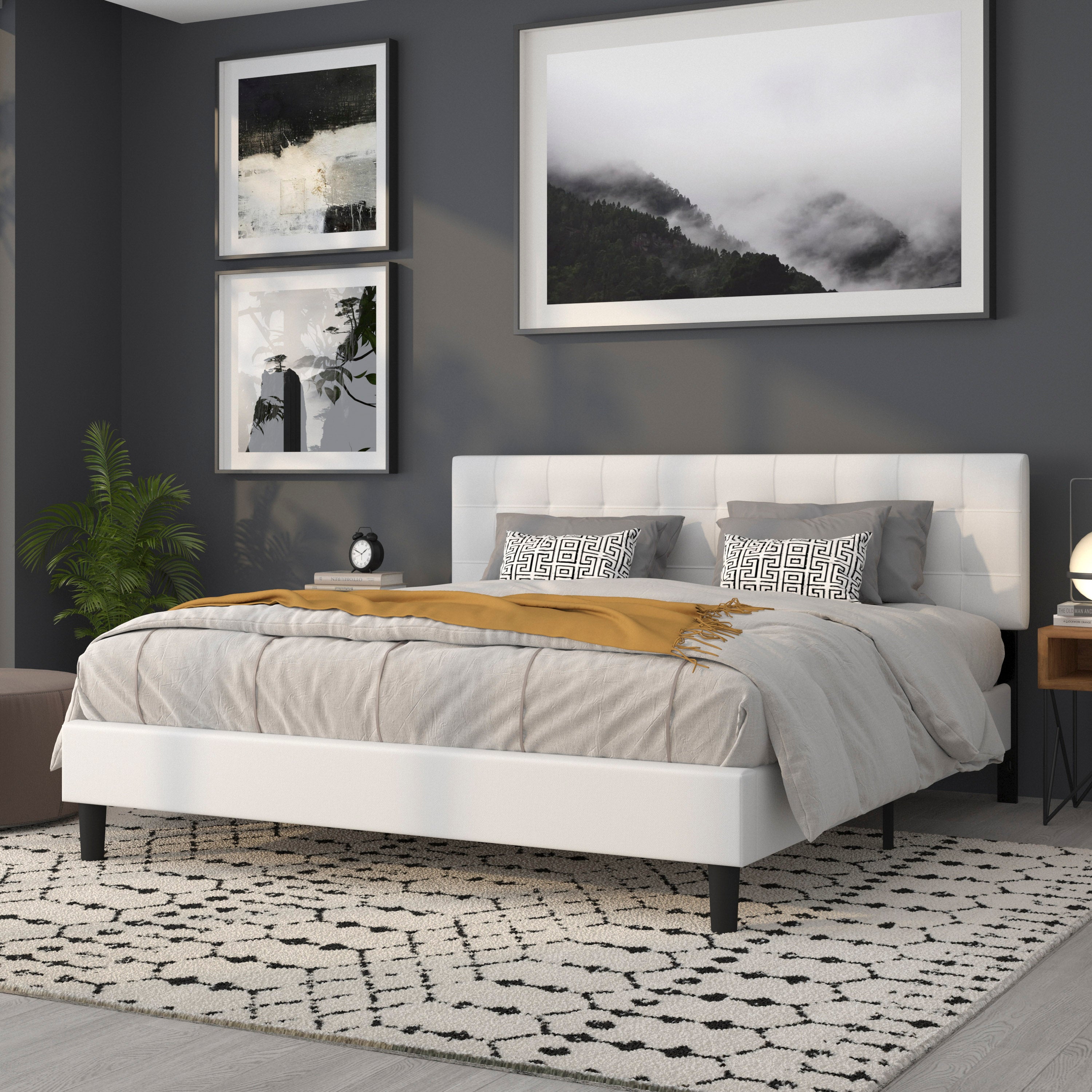 Bedford Tufted Upholstered King Size Headboard in White Fabric