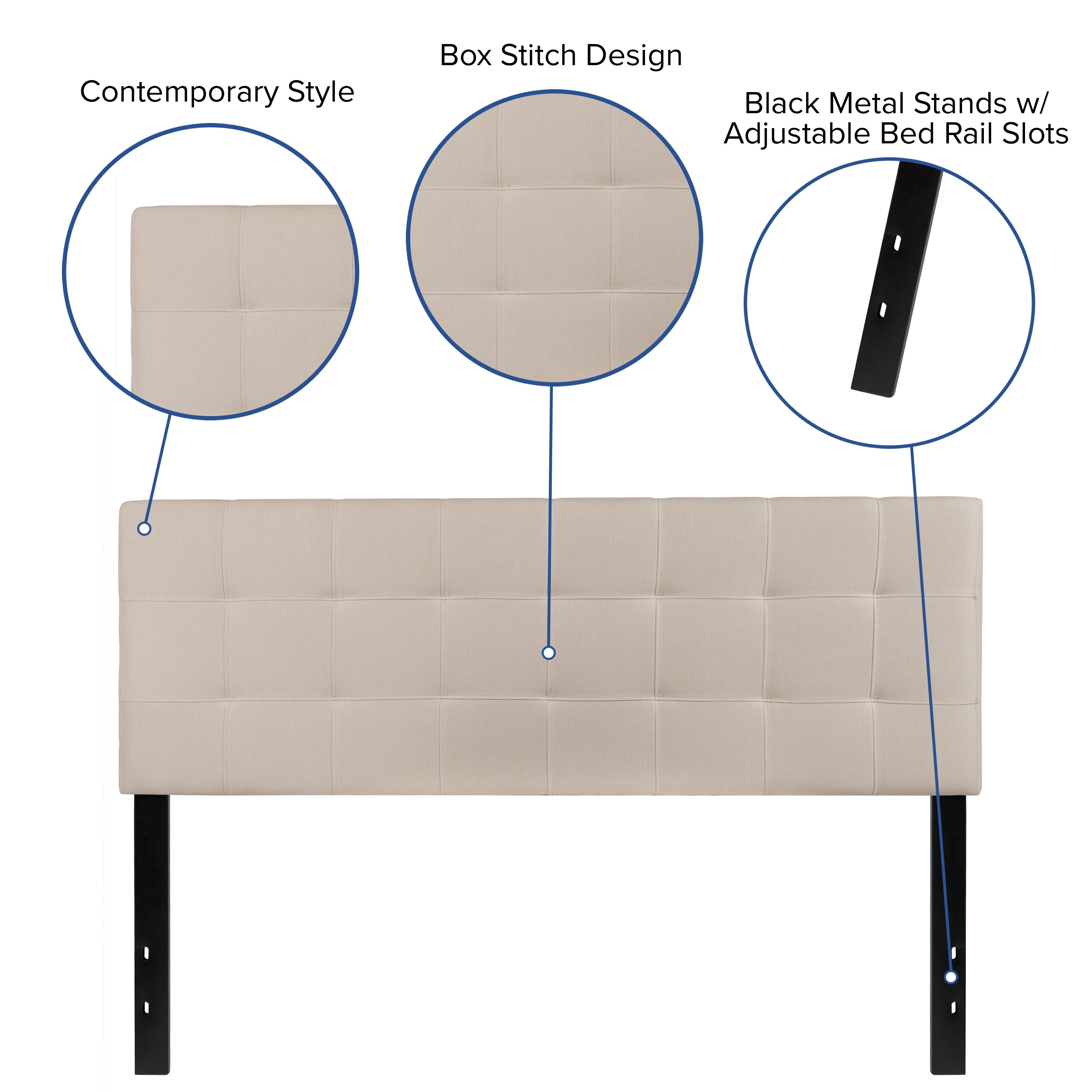 Bedford Tufted Upholstered Queen Size Headboard in Beige Fabric