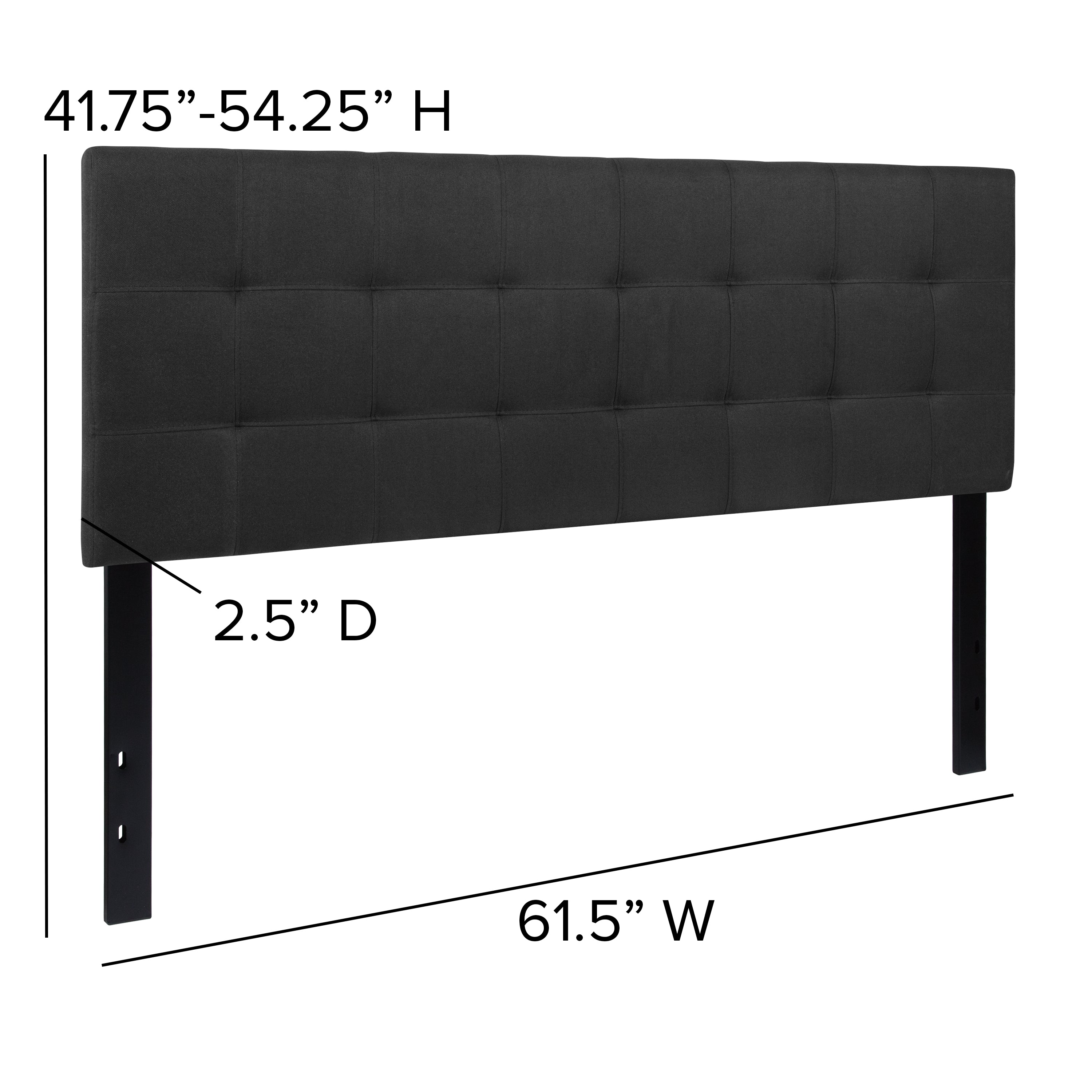 Bedford Tufted Upholstered Queen Size Headboard in Black Fabric