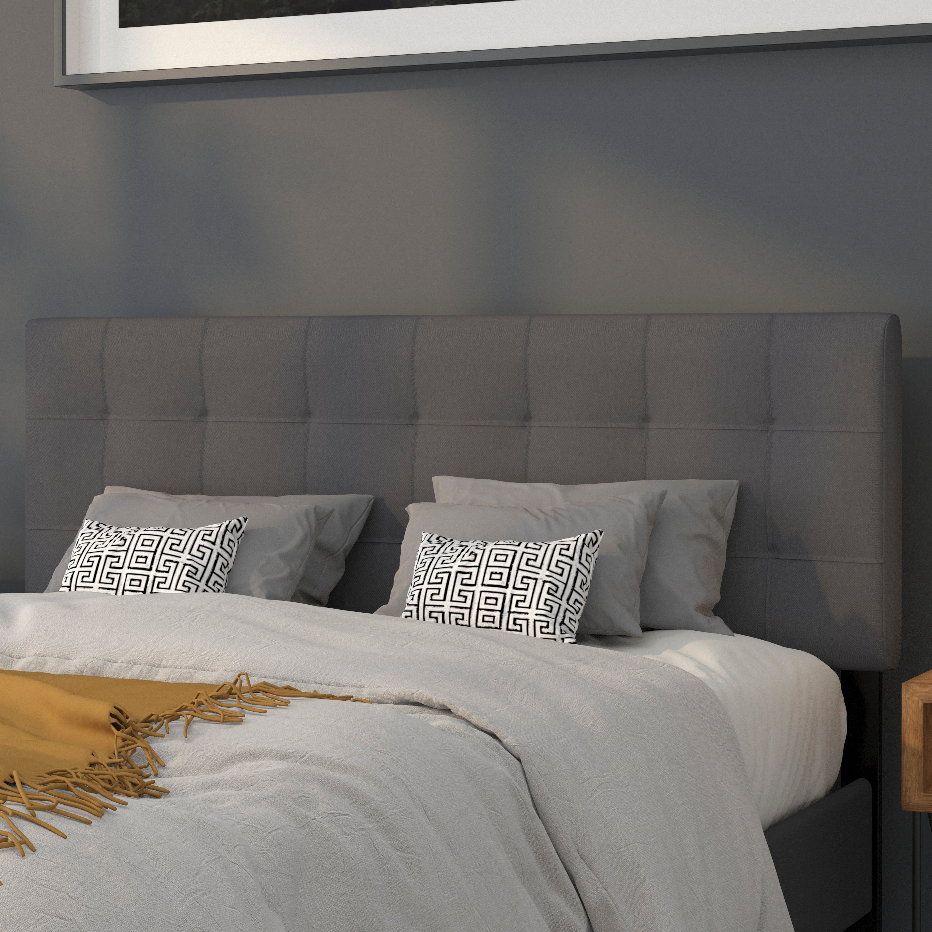 Bedford Tufted Upholstered Queen Size Headboard in Dark Gray Fabric