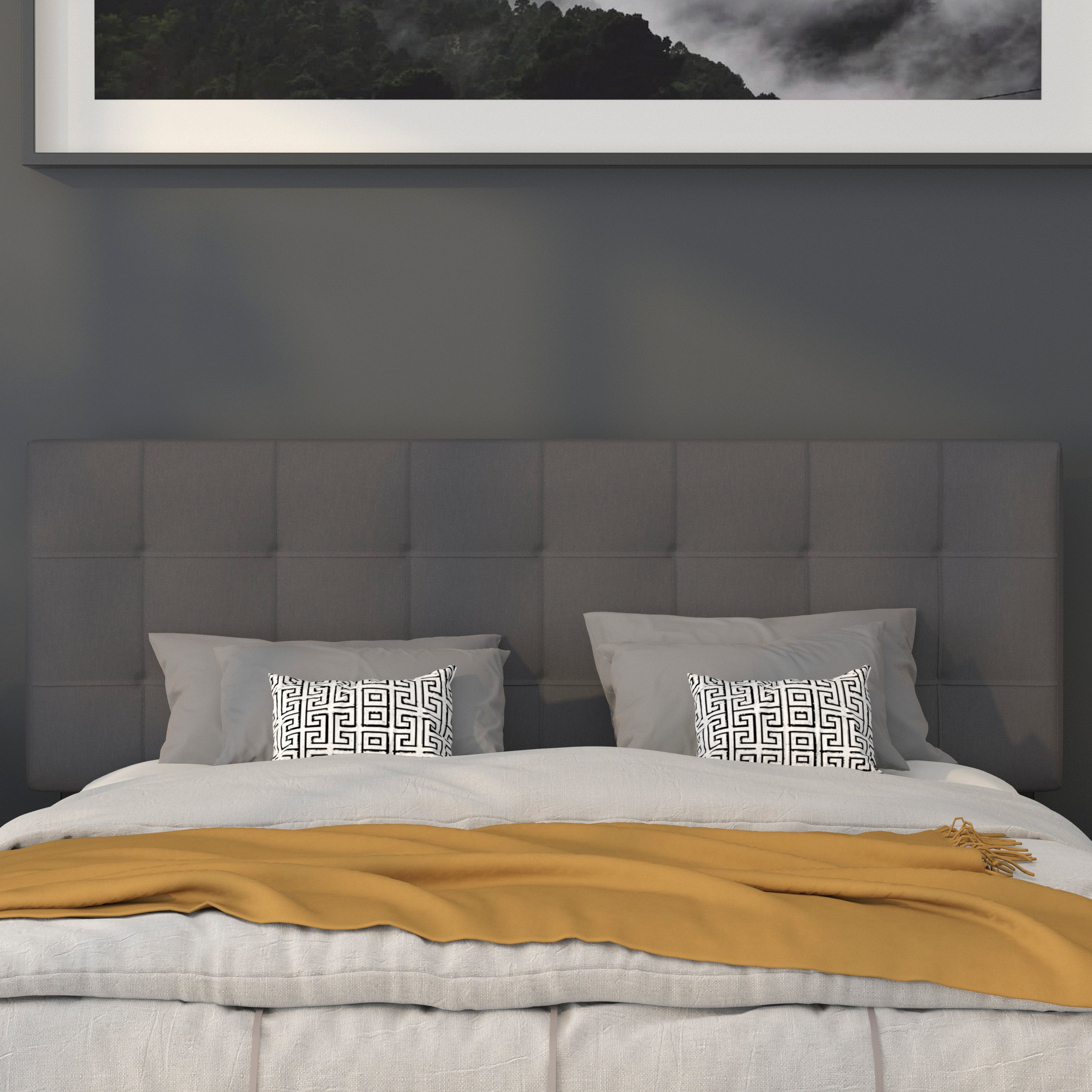 Bedford Tufted Upholstered Queen Size Headboard in Dark Gray Fabric