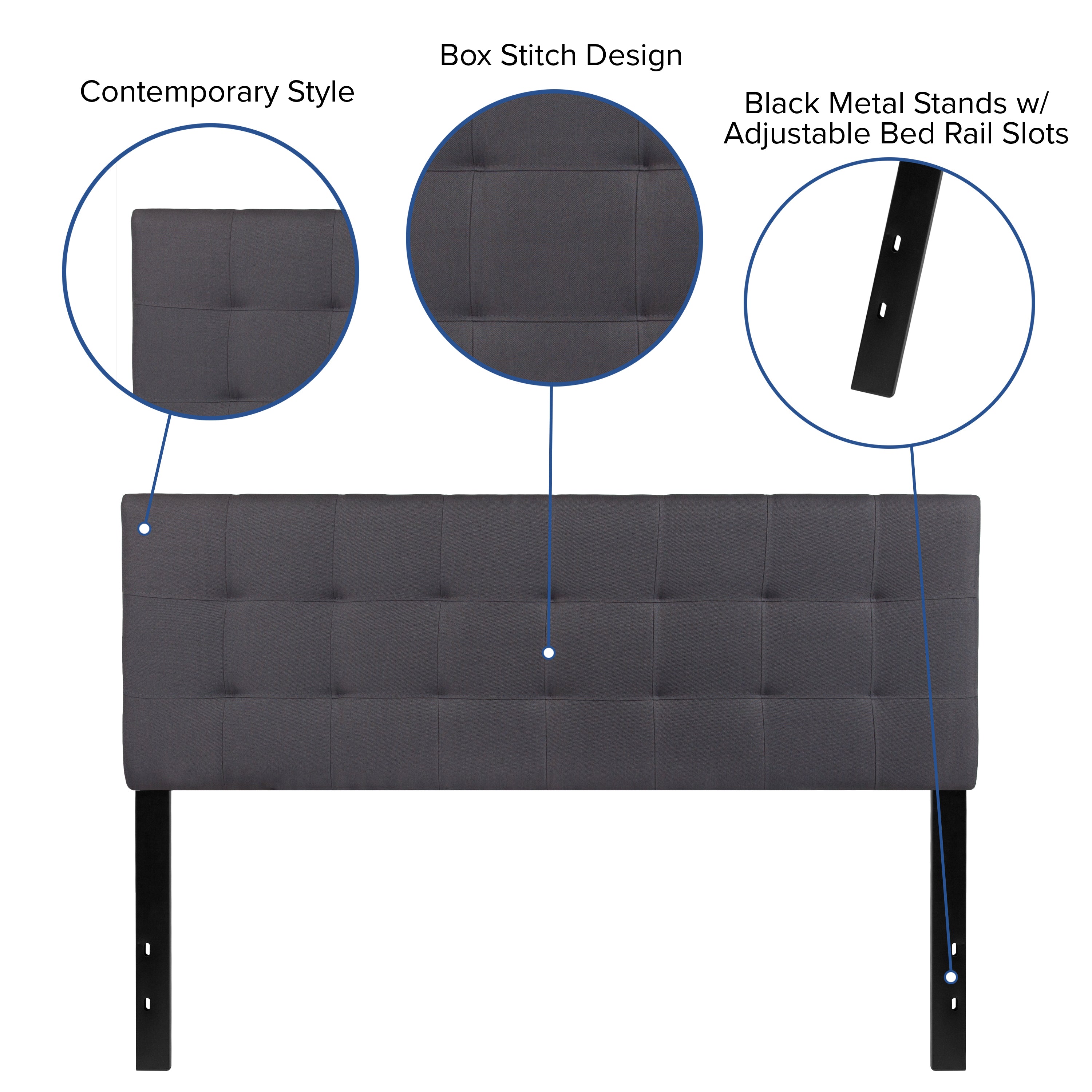 Bedford Tufted Upholstered Queen Size Headboard in Dark Gray Fabric