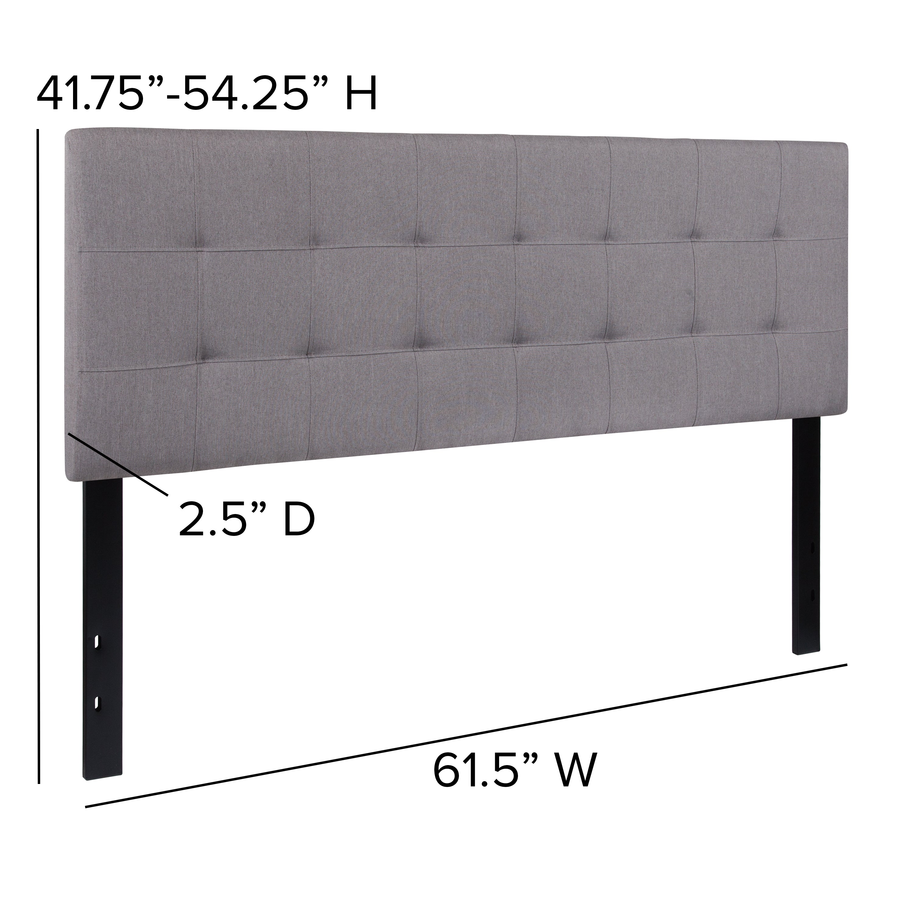 Bedford Tufted Upholstered Queen Size Headboard in Light Gray Fabric
