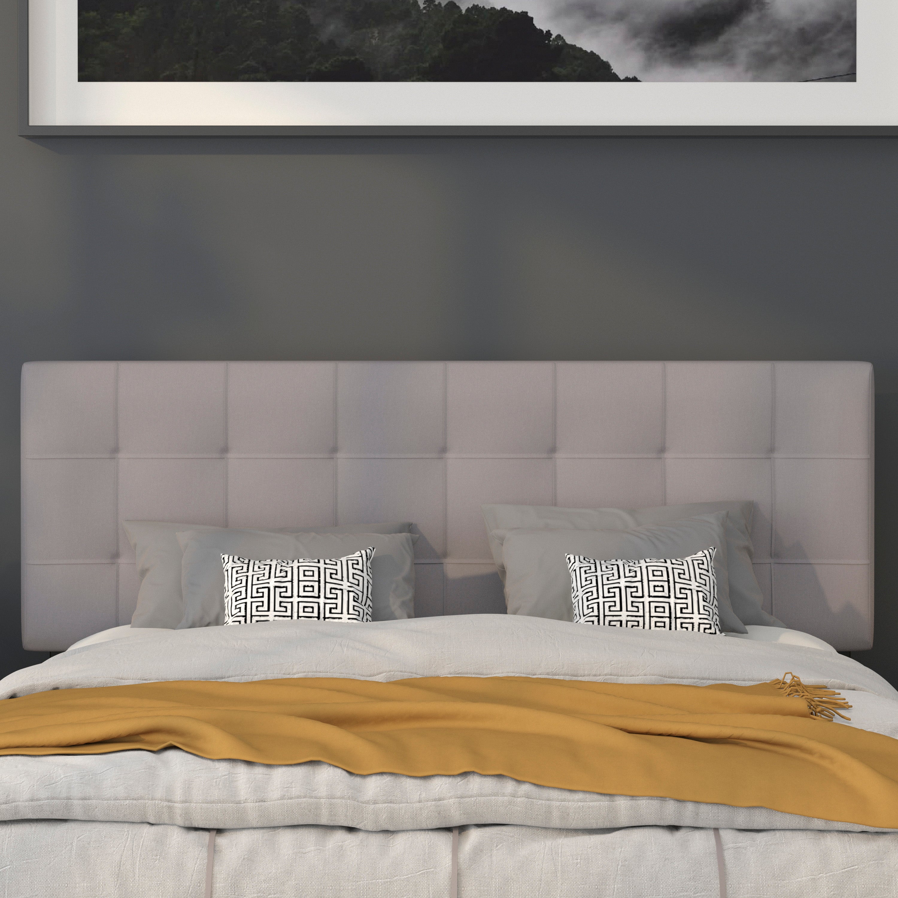 Bedford Tufted Upholstered Queen Size Headboard in Light Gray Fabric