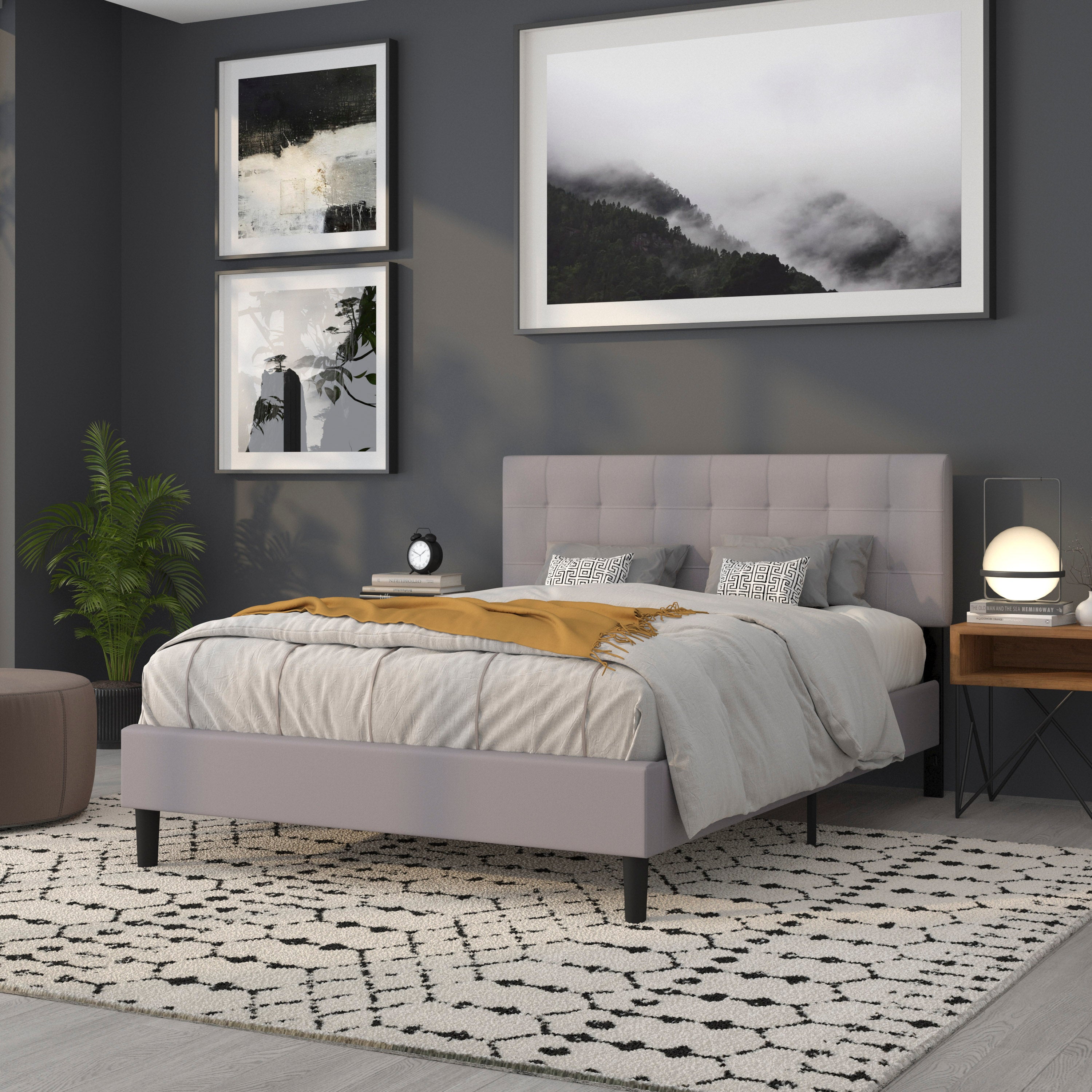 Bedford Tufted Upholstered Queen Size Headboard in Light Gray Fabric