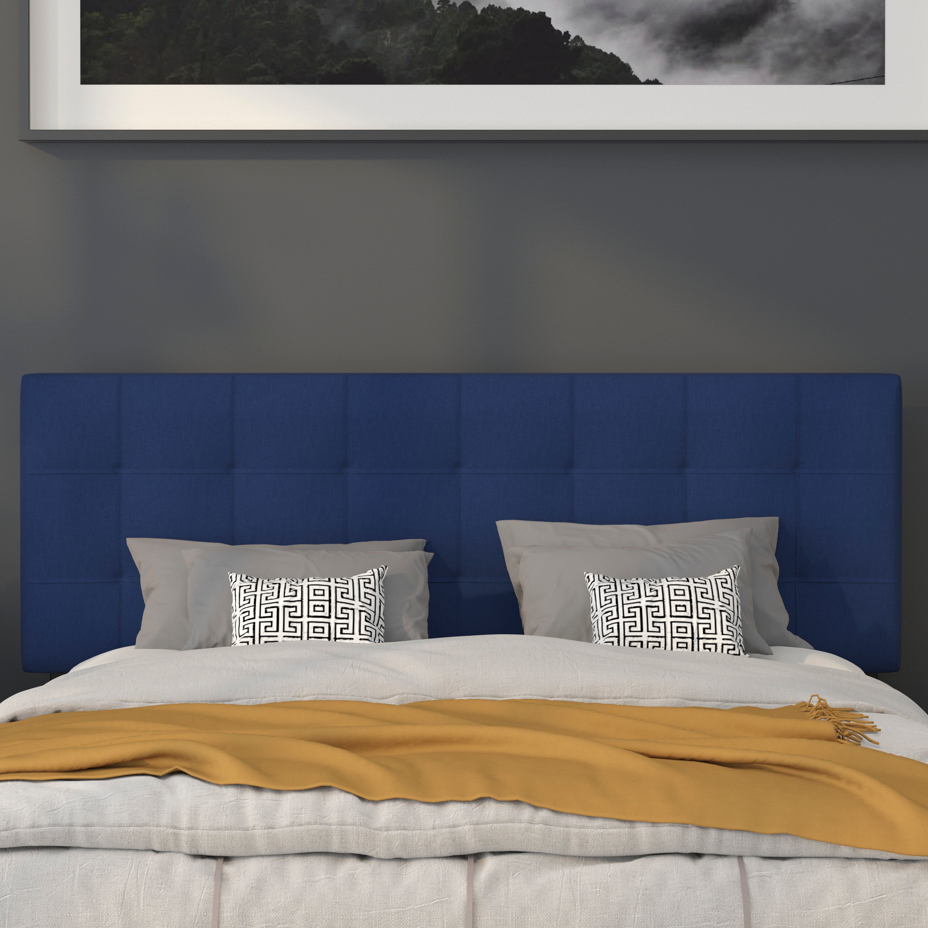 Bedford Tufted Upholstered Queen Size Headboard in Navy Fabric