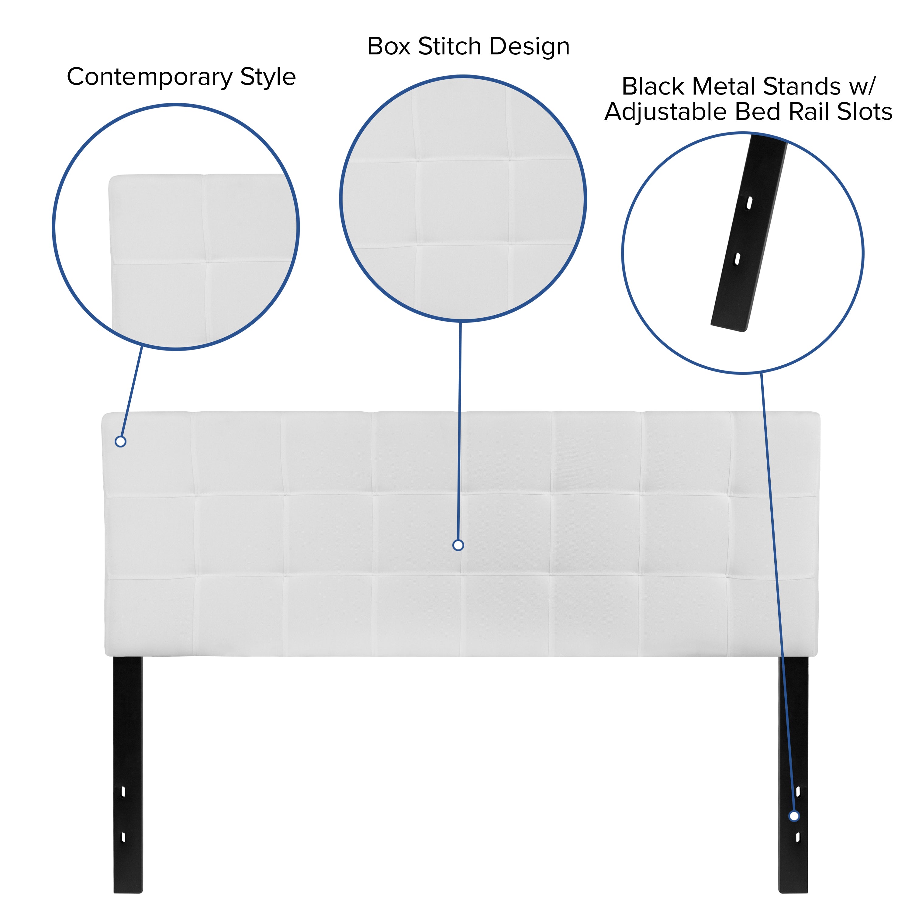 Bedford Tufted Upholstered Queen Size Headboard in White Fabric