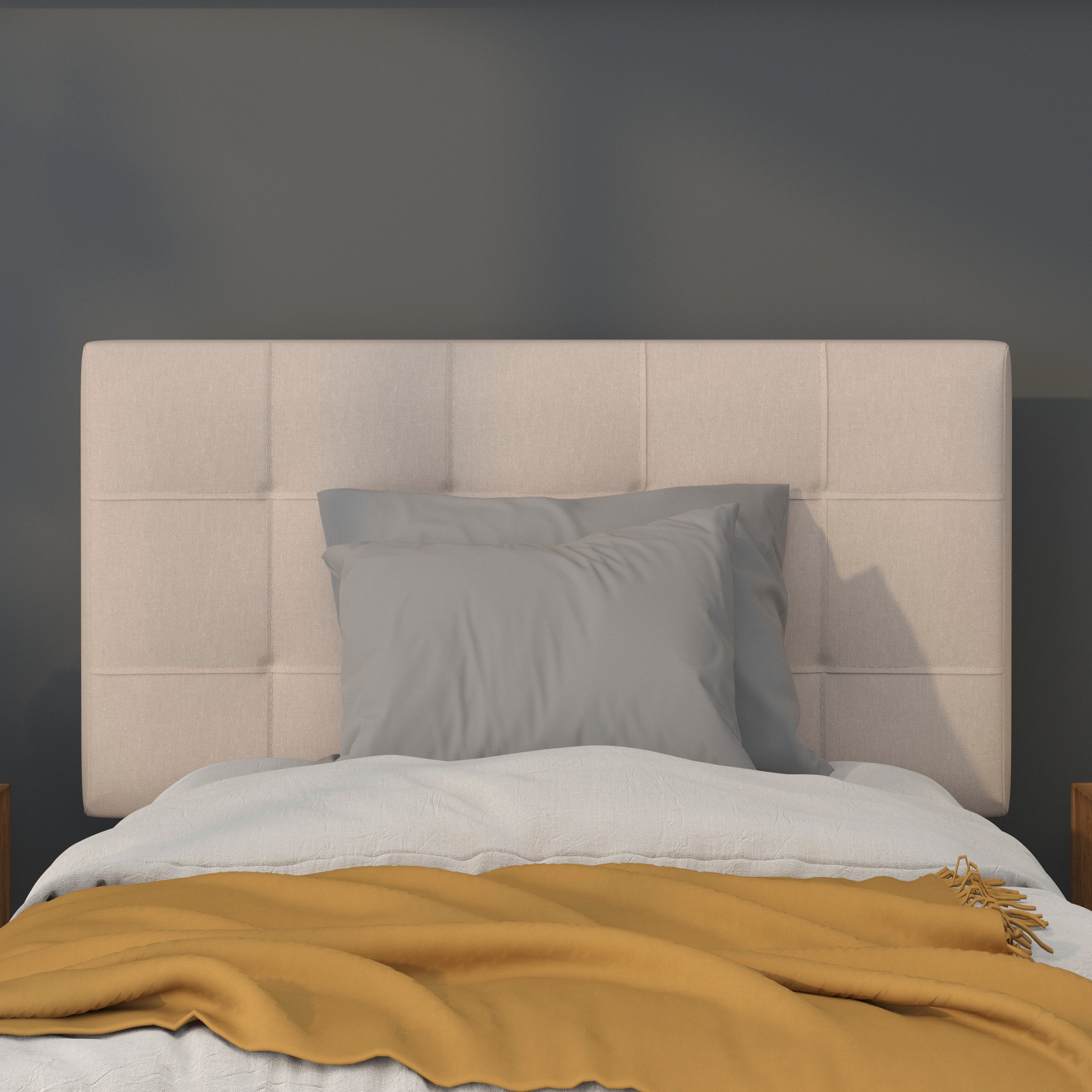 Bedford Tufted Upholstered Twin Size Headboard in Beige Fabric