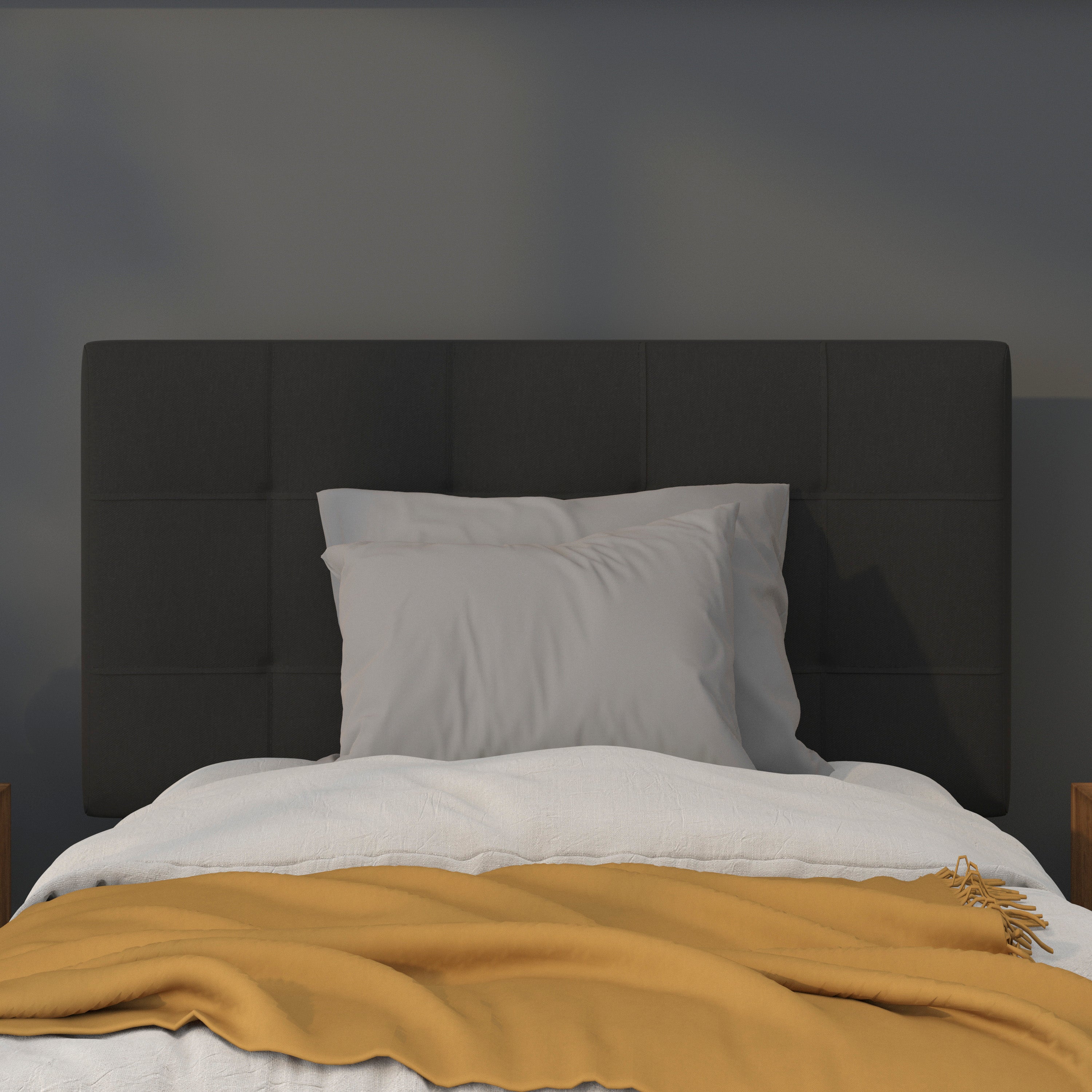 Bedford Tufted Upholstered Twin Size Headboard in Black Fabric