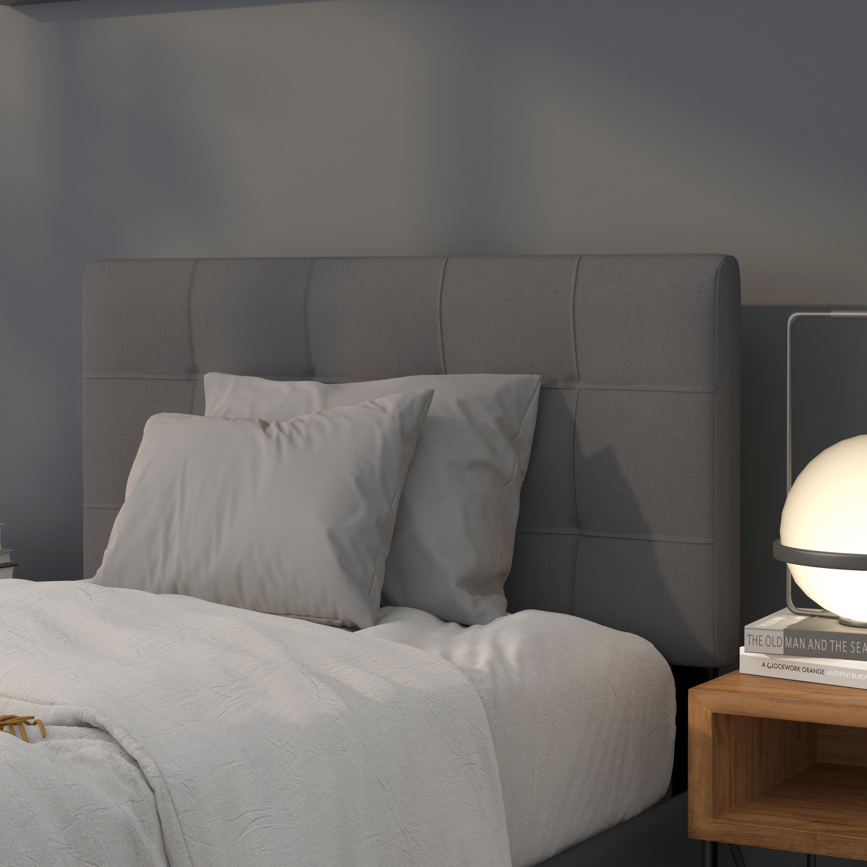Bedford Tufted Upholstered Twin Size Headboard in Dark Gray Fabric
