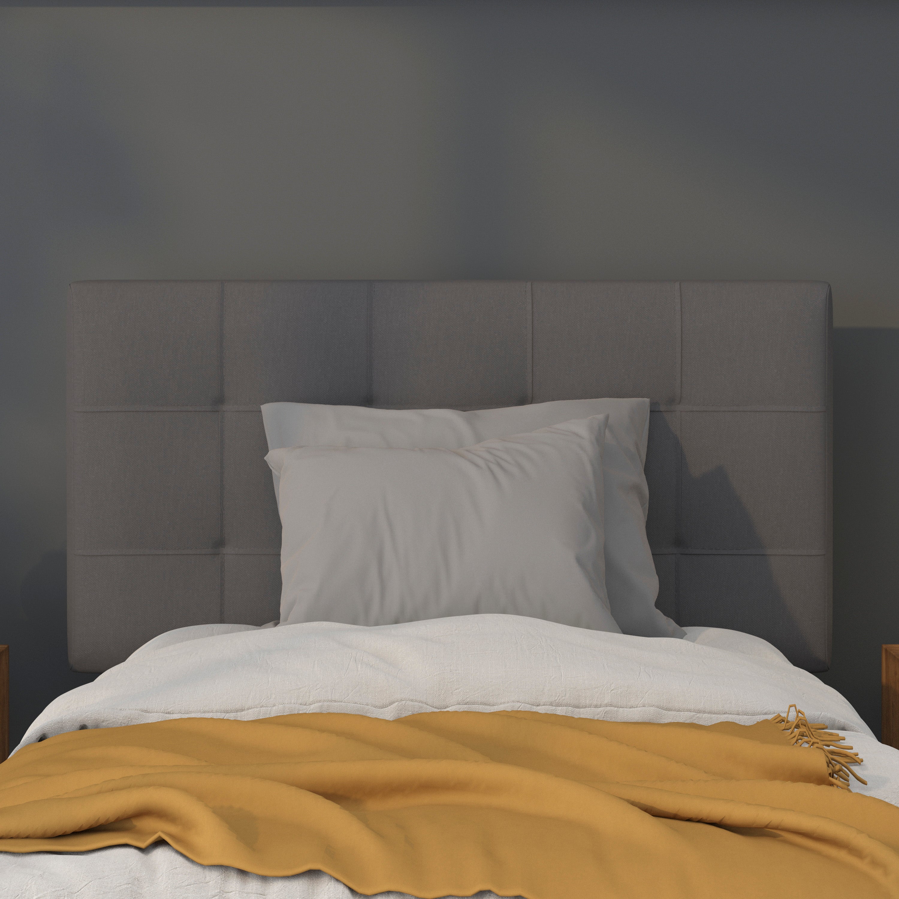 Bedford Tufted Upholstered Twin Size Headboard in Dark Gray Fabric