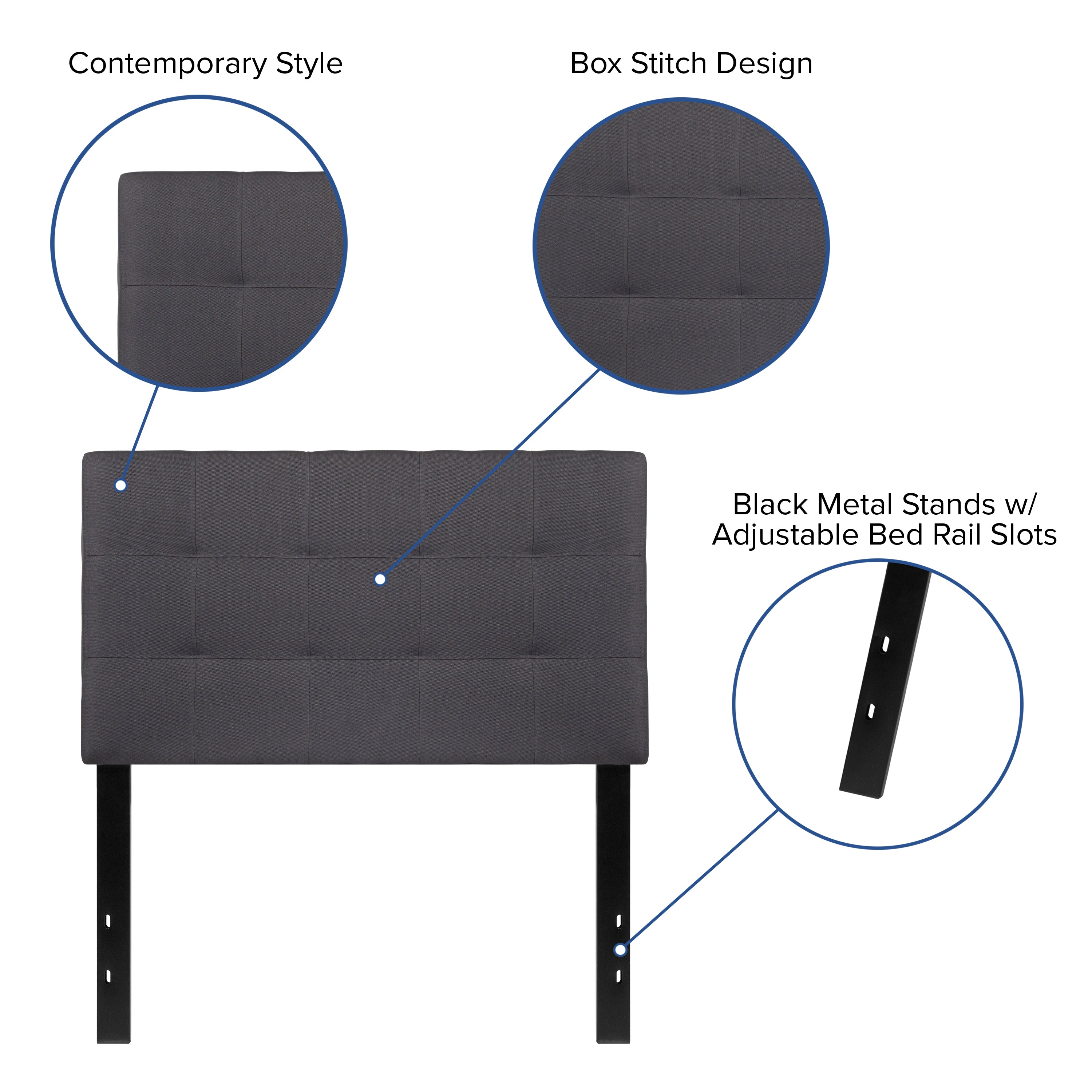 Bedford Tufted Upholstered Twin Size Headboard in Dark Gray Fabric